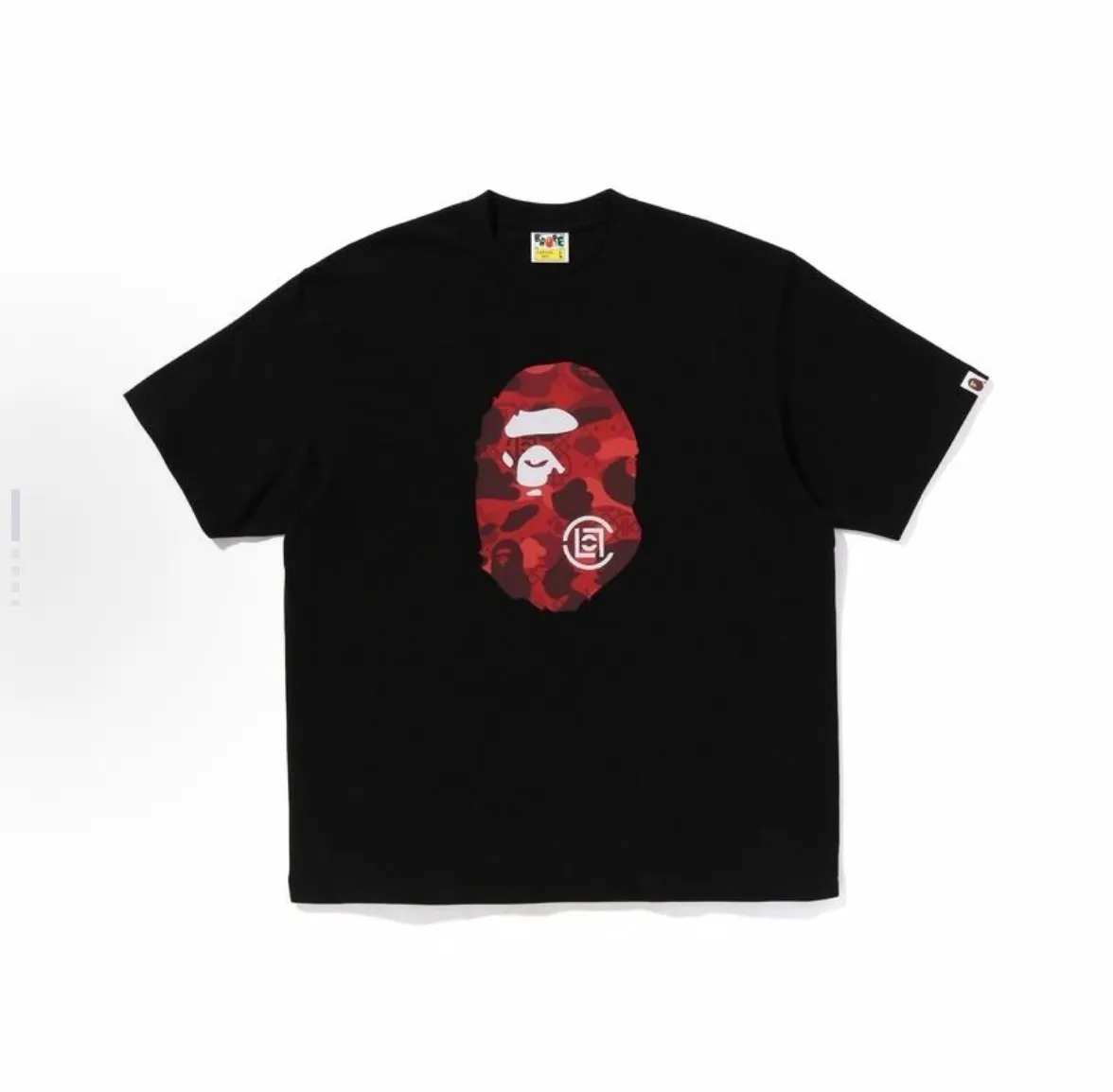 P110 001051 BAPE x CLOT joint model SS25 camouflage pattern round neck short-sleeved T-shirt on the chest, same style for men and women, size smlxlxxl, black and white