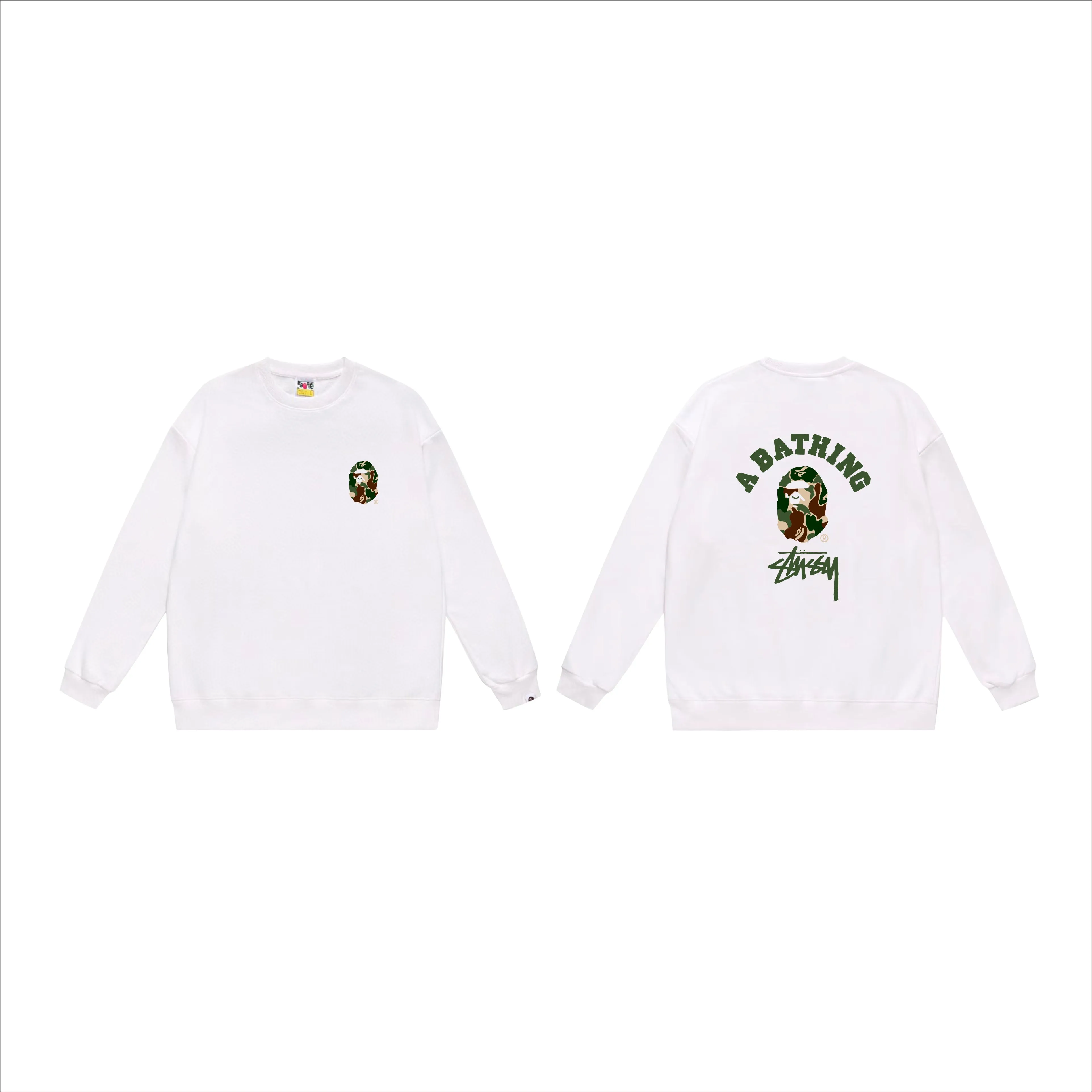 P150 model number SC512# terry 75 plus velvet 80 (top version) BAPE×STUSSY co-branded Stussy letter round neck sweatshirt Made of 350 grams of large terry (drop shoulder large version) fabric, soft texture and no pilling Imported environmentally friendly printing glue The pattern is bright and three-dimensional Quality 💥Same style for men and women The upper body is fashionable Color: black white gray Size: S M L XL XXL