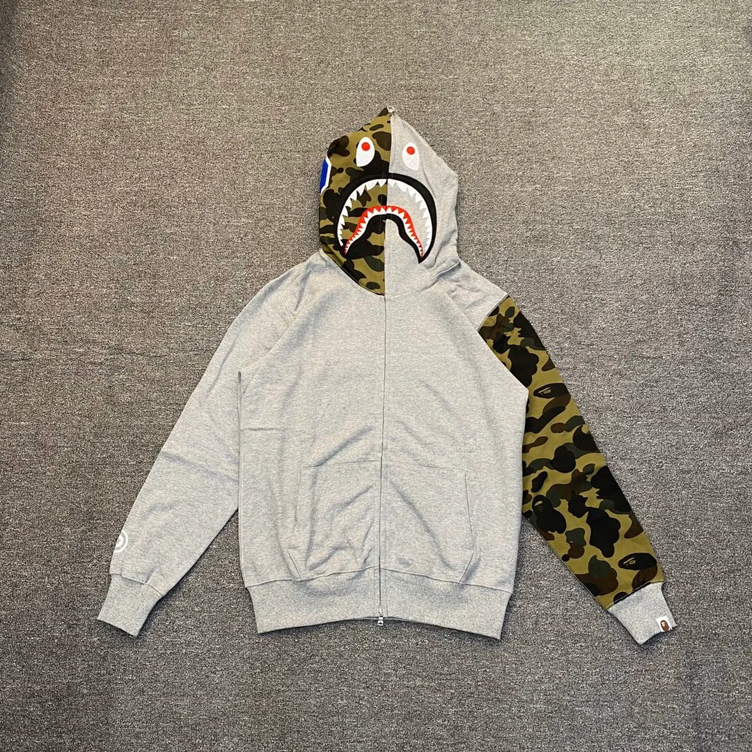 💰380 BAPE design shark splicing camouflage WGM classic logo couple model: S—XXL [grey black]