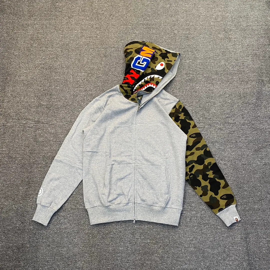 💰380 BAPE design shark splicing camouflage WGM classic logo couple model: S—XXL [grey black]