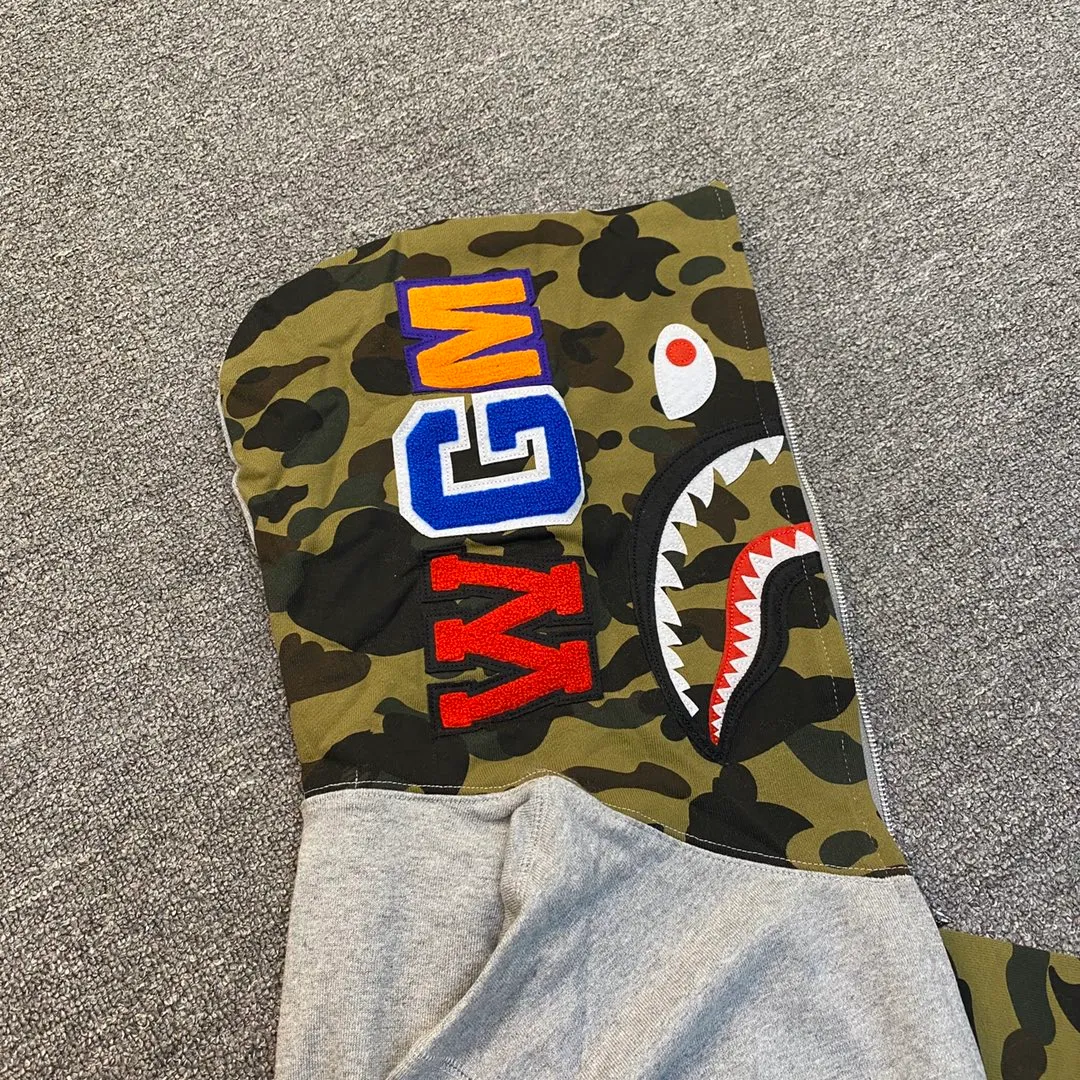 💰380 BAPE design shark splicing camouflage WGM classic logo couple model: S—XXL [grey black]