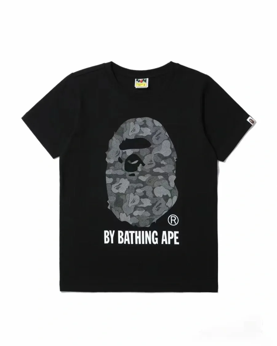 P110 001171 bape ape head print short-sleeved T-shirt, same style for men and women, size smlxlxxl, black and white