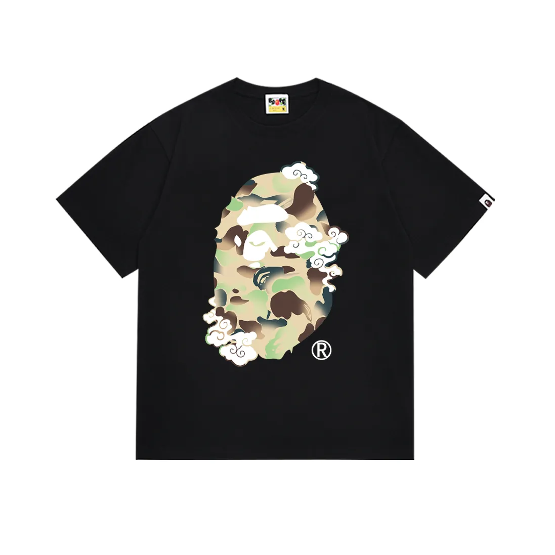 P110 SC011# (top version) BAPE ape head printed short-sleeved T-shirt Japanese trendy brand for men. Made of 260 grams of high-quality high-weave pure cotton fabric. Double yarn combed. The texture is soft and non-pilling. Imported environmentally friendly printing glue. The pattern is bright and three-dimensional. Quality💥Same style for men and women. The upper body is trendy. Color: black and white. Size: S M L XL XXL