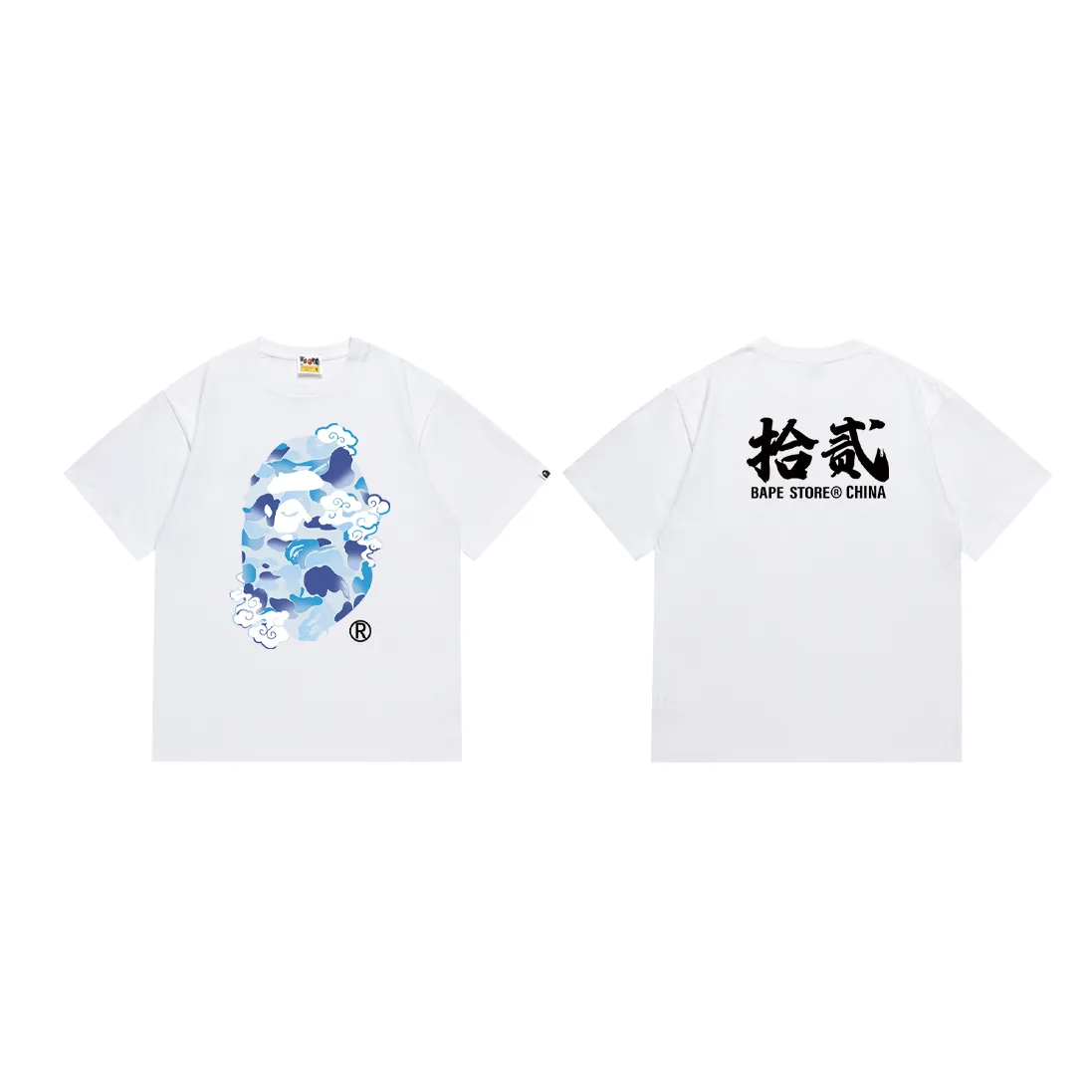 P110 SC011# (top version) BAPE ape head printed short-sleeved T-shirt Japanese trendy brand for men. Made of 260 grams of high-quality high-weave pure cotton fabric. Double yarn combed. The texture is soft and non-pilling. Imported environmentally friendly printing glue. The pattern is bright and three-dimensional. Quality💥Same style for men and women. The upper body is trendy. Color: black and white. Size: S M L XL XXL