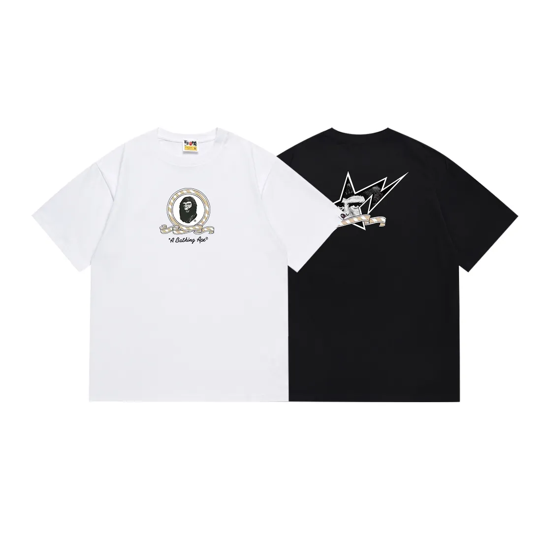 SC095#p110💰 (top version) BAPE ape star letter printed short-sleeved T-shirt Made of 260 grams of high-quality high-weave pure cotton fabric, double yarn combed, soft texture and no pilling Imported environmentally friendly printing glue, bright and three-dimensional pattern, quality 💥Same style for men and women, the upper body is fashionable Color: black white Size: S M L XL XXL