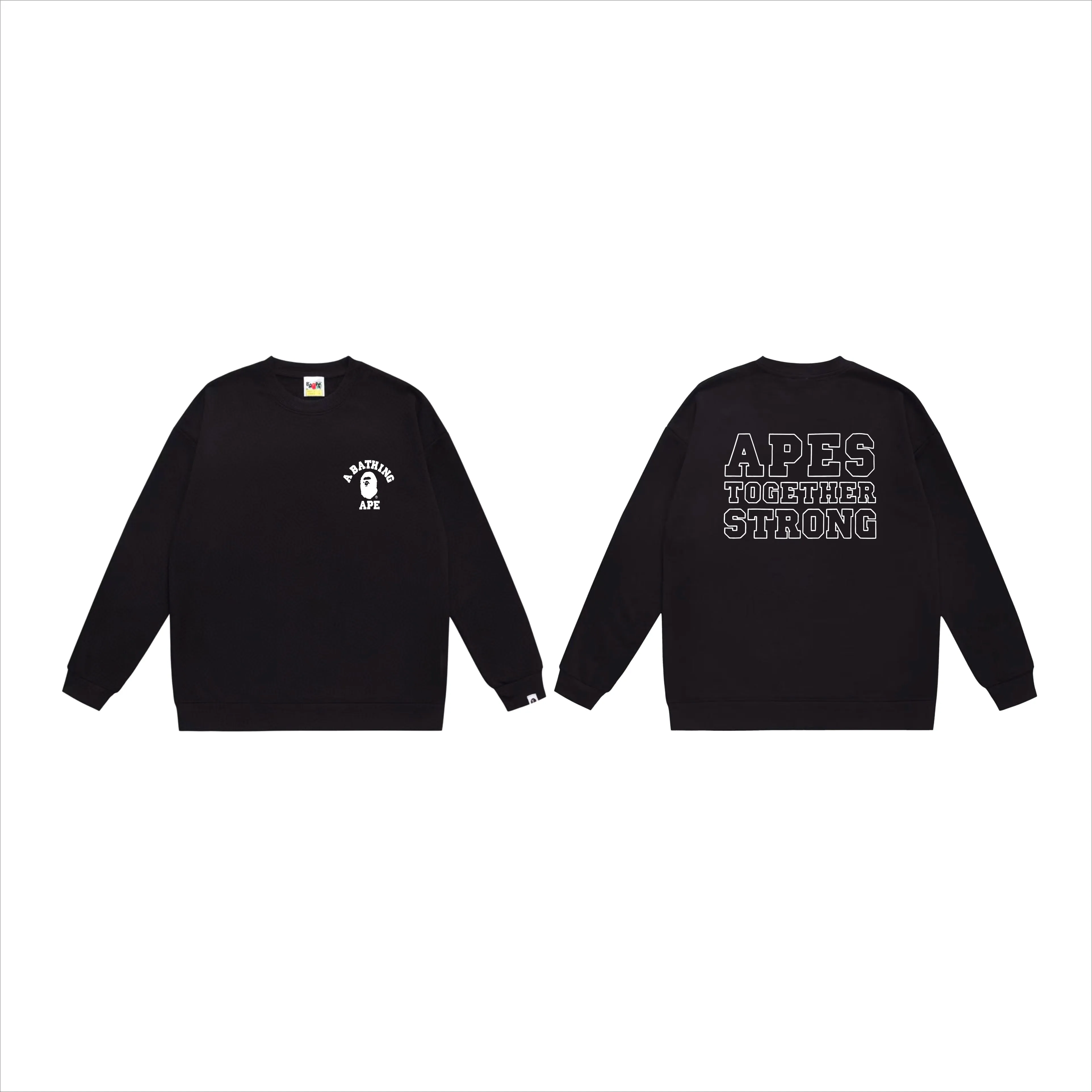 P170 model number SC548# terry 80 plus velvet 85 (top version) BAPE classic ape head letter print pattern round neck sweatshirt. Made of 350g large terry (drop shoulder large version) fabric. The texture is soft and non-pilling. Imported environmentally friendly printing glue. The pattern is bright and three-dimensional. Quality 💥Same style for men and women. The upper body is trendy. Color: black white gray Size: S M L XL XXL