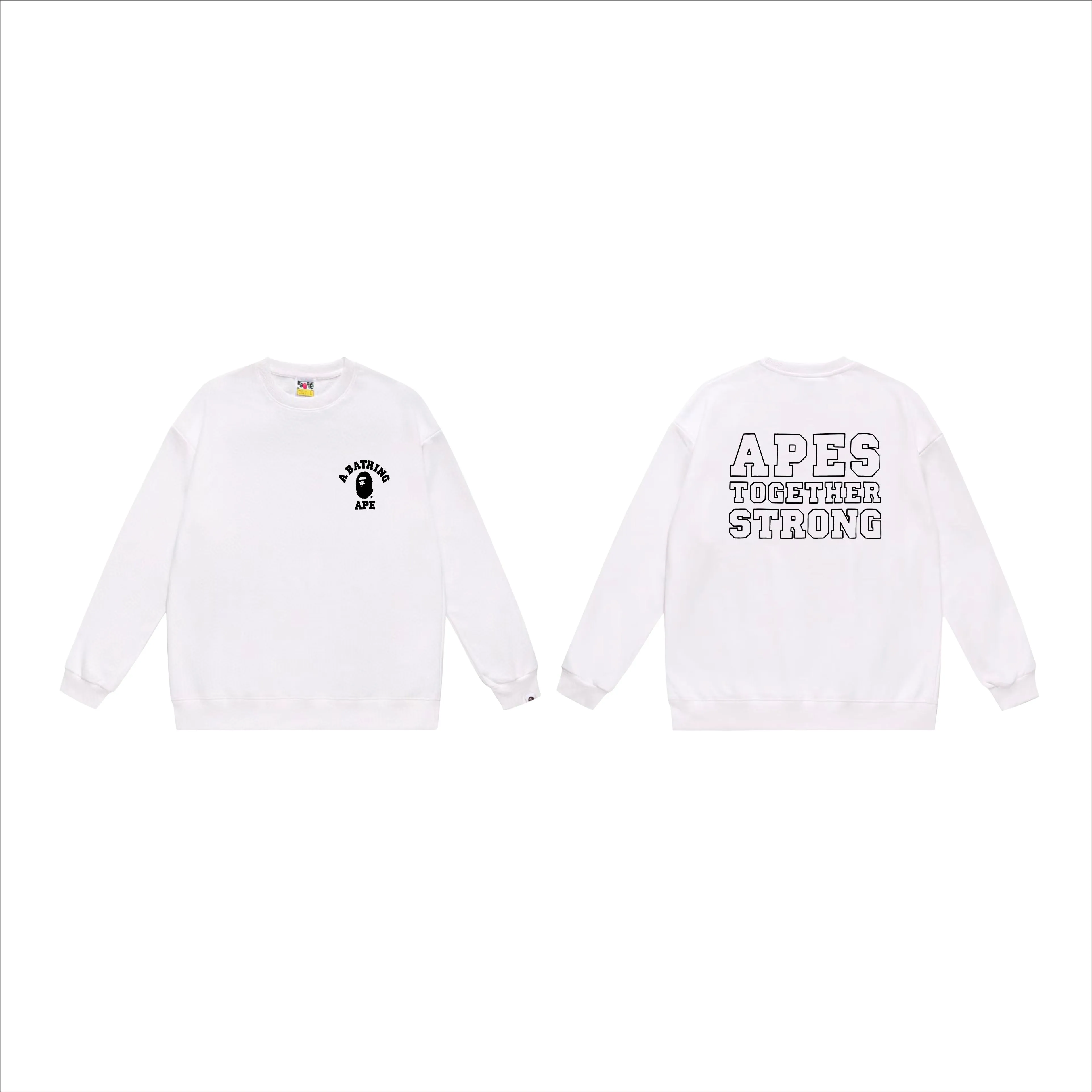 P170 model number SC548# terry 80 plus velvet 85 (top version) BAPE classic ape head letter print pattern round neck sweatshirt. Made of 350g large terry (drop shoulder large version) fabric. The texture is soft and non-pilling. Imported environmentally friendly printing glue. The pattern is bright and three-dimensional. Quality 💥Same style for men and women. The upper body is trendy. Color: black white gray Size: S M L XL XXL