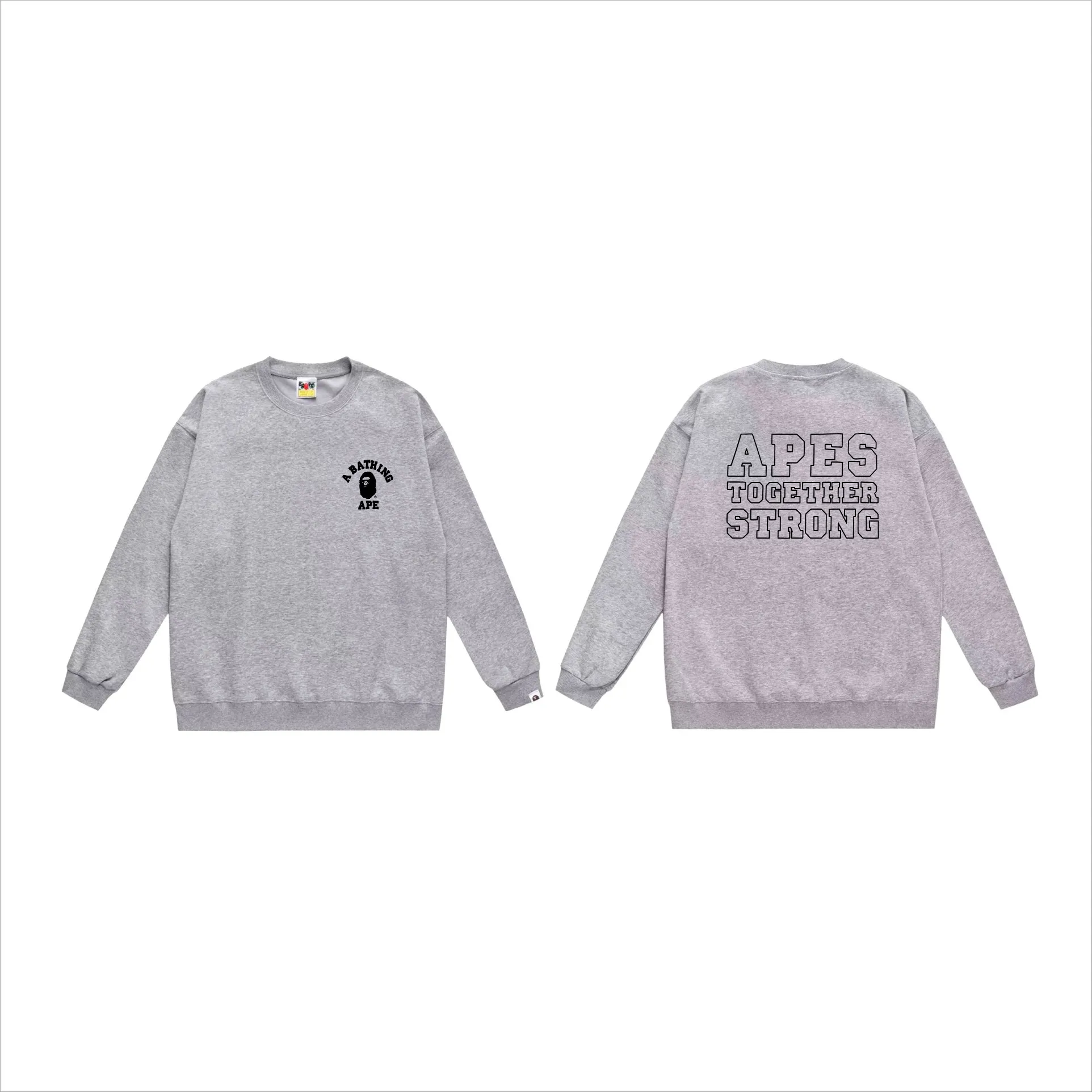 P170 model number SC548# terry 80 plus velvet 85 (top version) BAPE classic ape head letter print pattern round neck sweatshirt. Made of 350g large terry (drop shoulder large version) fabric. The texture is soft and non-pilling. Imported environmentally friendly printing glue. The pattern is bright and three-dimensional. Quality 💥Same style for men and women. The upper body is trendy. Color: black white gray Size: S M L XL XXL