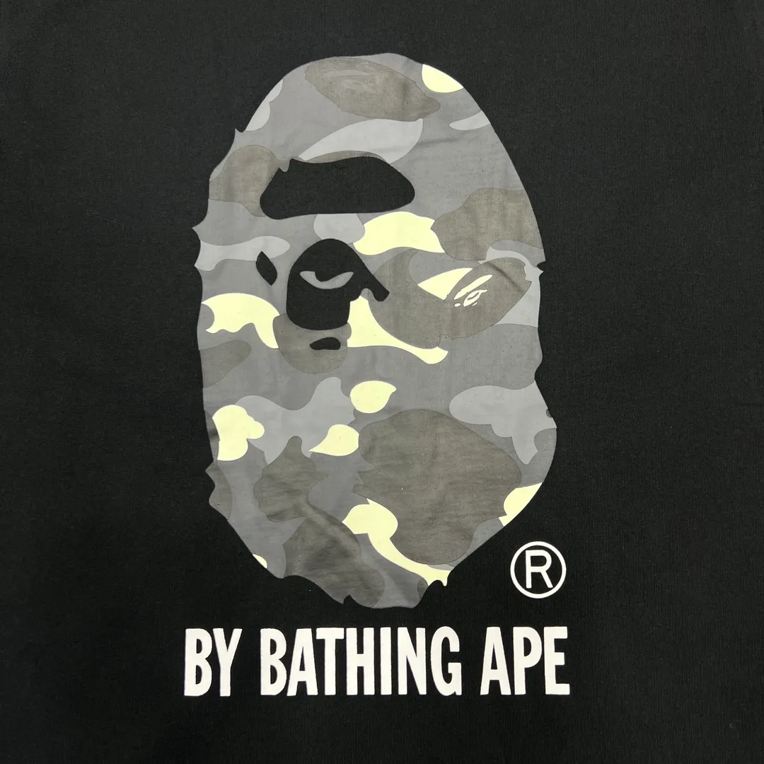 💰140 BAPECITY CAMO APE TEE luminous camouflage letter print 280g weight linen cotton fabric ZP version couple model: S-XXL [black gray white gray black black white black]