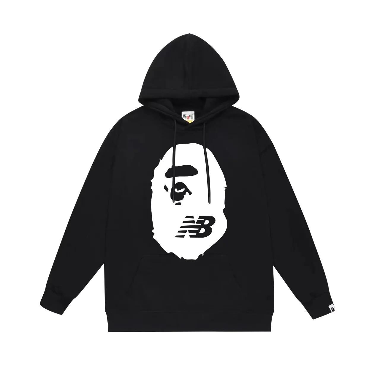 Model No. SC653#terry p160 plus velvet p180💰 (top version) BAPE Ape Man Head co-branded NB letter printed hooded sweatshirt. Made of 380g large terry 430g silver fox velvet (drop shoulder large version) fabric. The texture is soft and non-pilling. Imported environmentally friendly printing glue. The pattern is bright and three-dimensional. Quality💥Same style for men and women. The upper body is trendy. Color: black white gray Size: S M L XL XXL