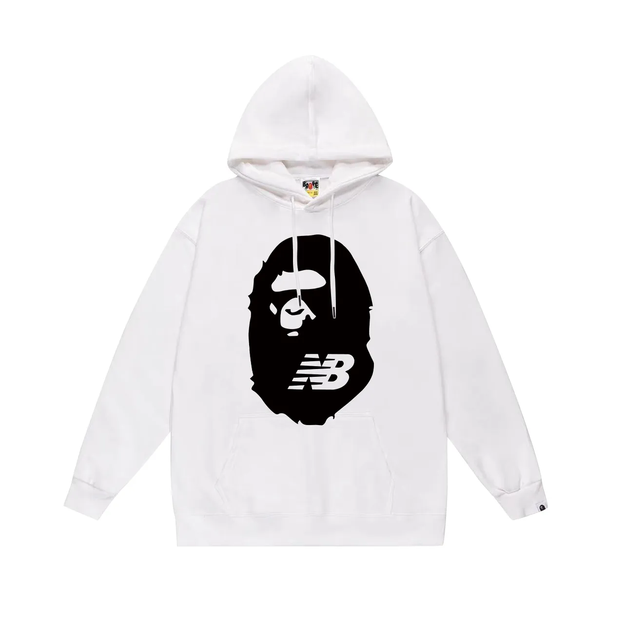 Model No. SC653#terry p160 plus velvet p180💰 (top version) BAPE Ape Man Head co-branded NB letter printed hooded sweatshirt. Made of 380g large terry 430g silver fox velvet (drop shoulder large version) fabric. The texture is soft and non-pilling. Imported environmentally friendly printing glue. The pattern is bright and three-dimensional. Quality💥Same style for men and women. The upper body is trendy. Color: black white gray Size: S M L XL XXL