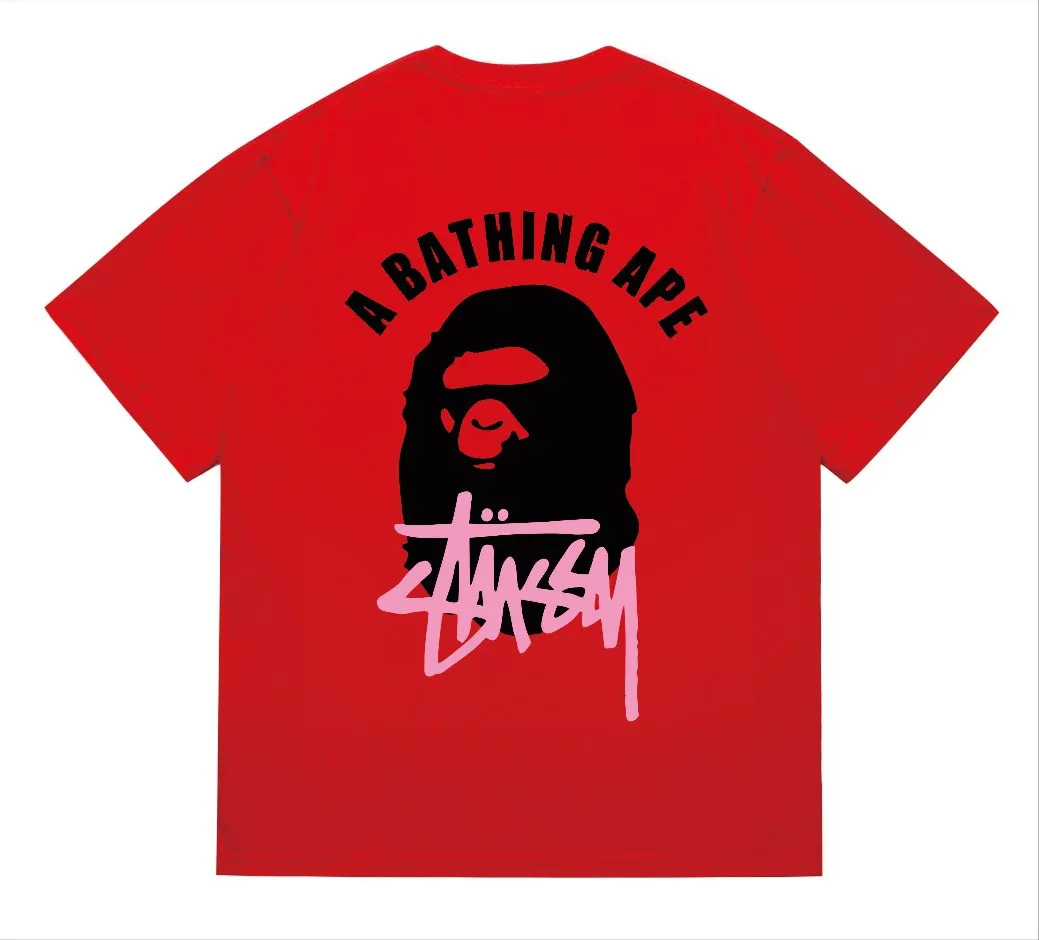 SC207#p110💰 (Top version) BAPE×Stussy co-branded Stussy letter ape print T-shirt Made of 260 grams of high-quality high-weave pure cotton fabric, double yarn combed, soft and non-pilling, imported environmentally friendly printing glue, bright and three-dimensional pattern, quality 💥Same style for men and women, the upper body is fashionable Color: black and white, gray and white, pink and white, red and white, white and black, gray and black, pink and black, red and black Size: S M L XL XXL