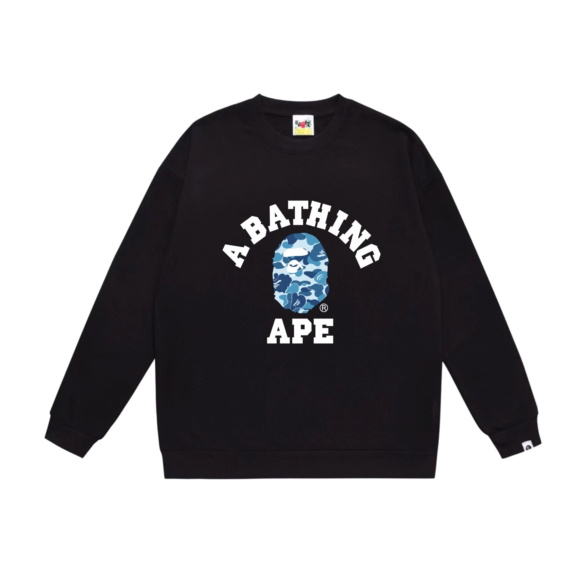 P170 model number SC566# terry 80 plus velvet 85 (top version) BAPE ape head classic letter camouflage printed round neck sweatshirt. Made of 350 grams of large terry (drop shoulder large version) fabric, soft texture and no pilling. Imported environmentally friendly printing glue, bright and three-dimensional pattern, quality 💥Same style for men and women. The upper body is trendy. Colors: black and blue, white and blue, gray and blue, black and pink, white and gray, black and green, white and green, gray and green. Size: S M L XL XXL