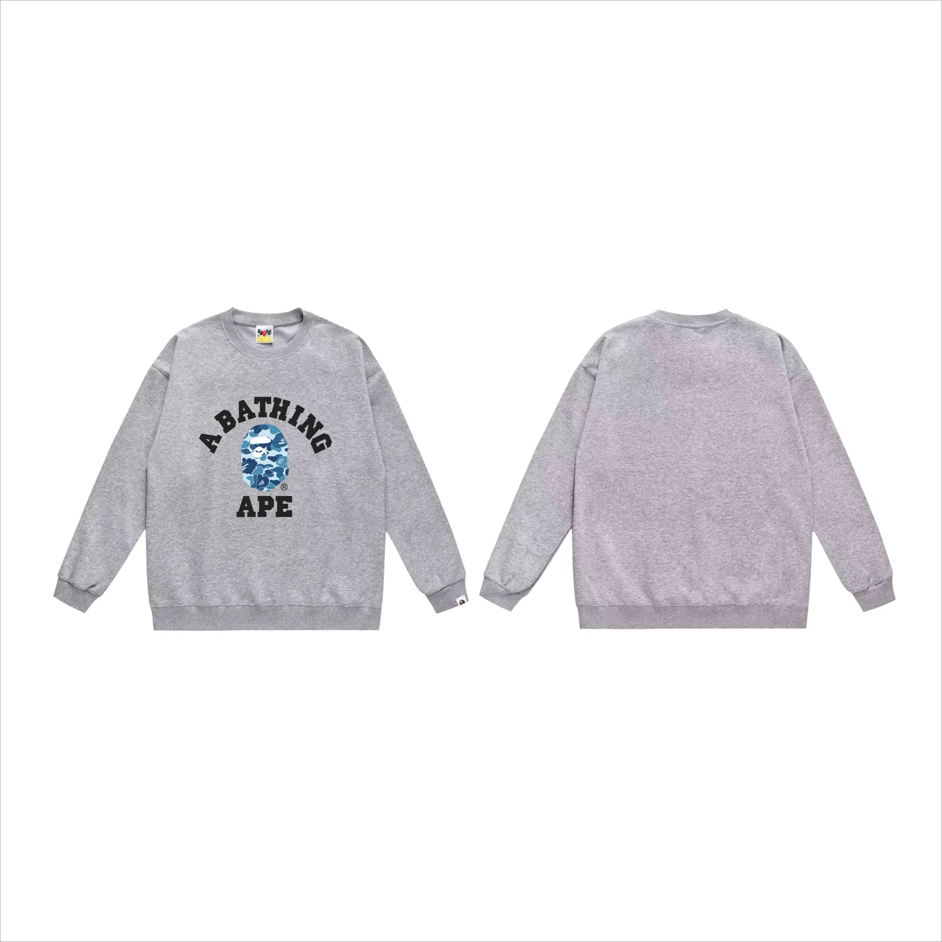 P170 model number SC566# terry 80 plus velvet 85 (top version) BAPE ape head classic letter camouflage printed round neck sweatshirt. Made of 350 grams of large terry (drop shoulder large version) fabric, soft texture and no pilling. Imported environmentally friendly printing glue, bright and three-dimensional pattern, quality 💥Same style for men and women. The upper body is trendy. Colors: black and blue, white and blue, gray and blue, black and pink, white and gray, black and green, white and green, gray and green. Size: S M L XL XXL