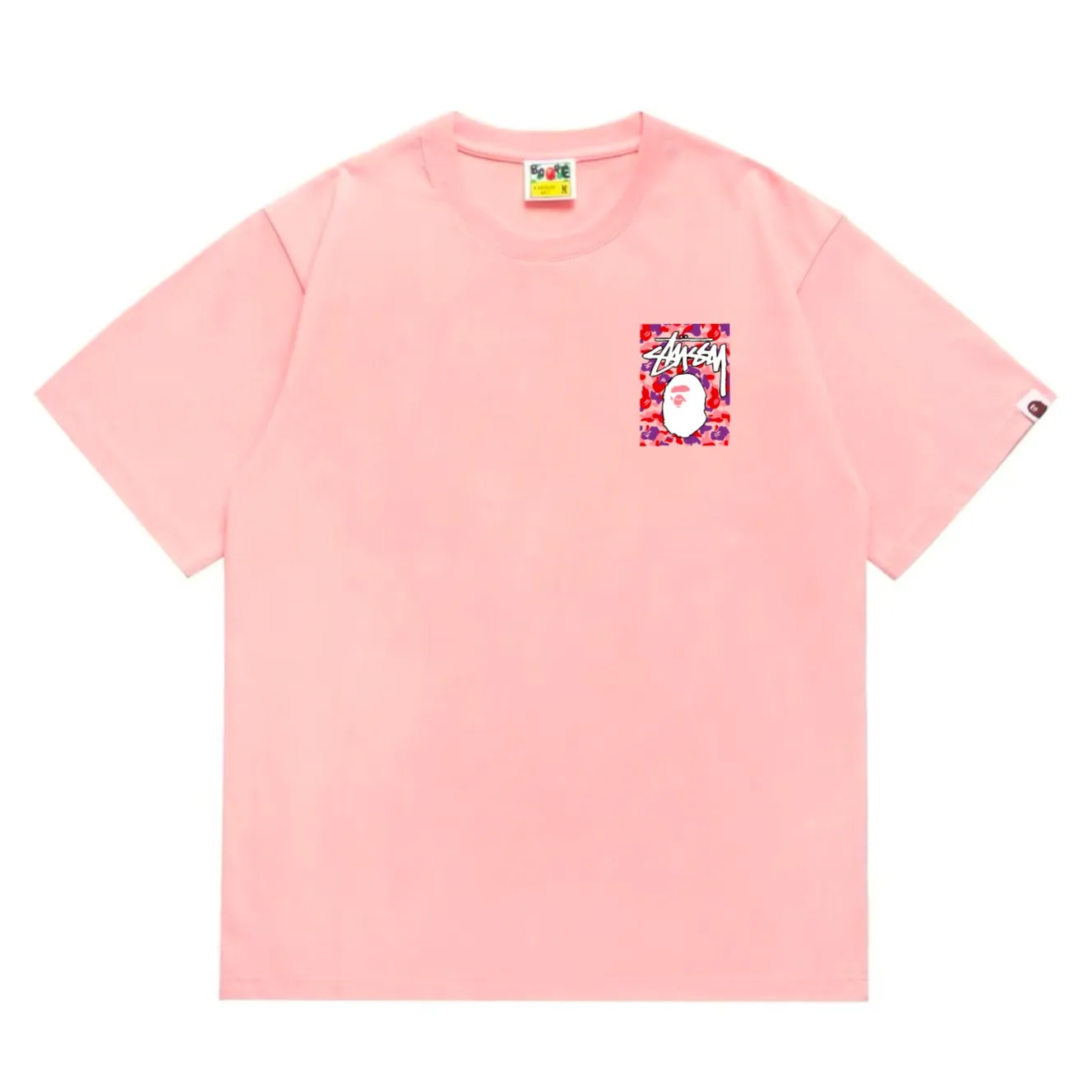 SC203#p110💰 (top version) BAPE×Stussy co-branded Stussy letter ape print T-shirt Made of 260 grams of high-quality high-weave pure cotton fabric, double yarn combed, soft texture without pilling, imported environmentally friendly printing glue, bright and three-dimensional pattern, quality 💥Same style for men and women, the upper body is fashionable Color: black red and white white red white pink white gray red white red red white black red black white red black Pink and black Gray red and black Red red black Size: S M L XL XXL
