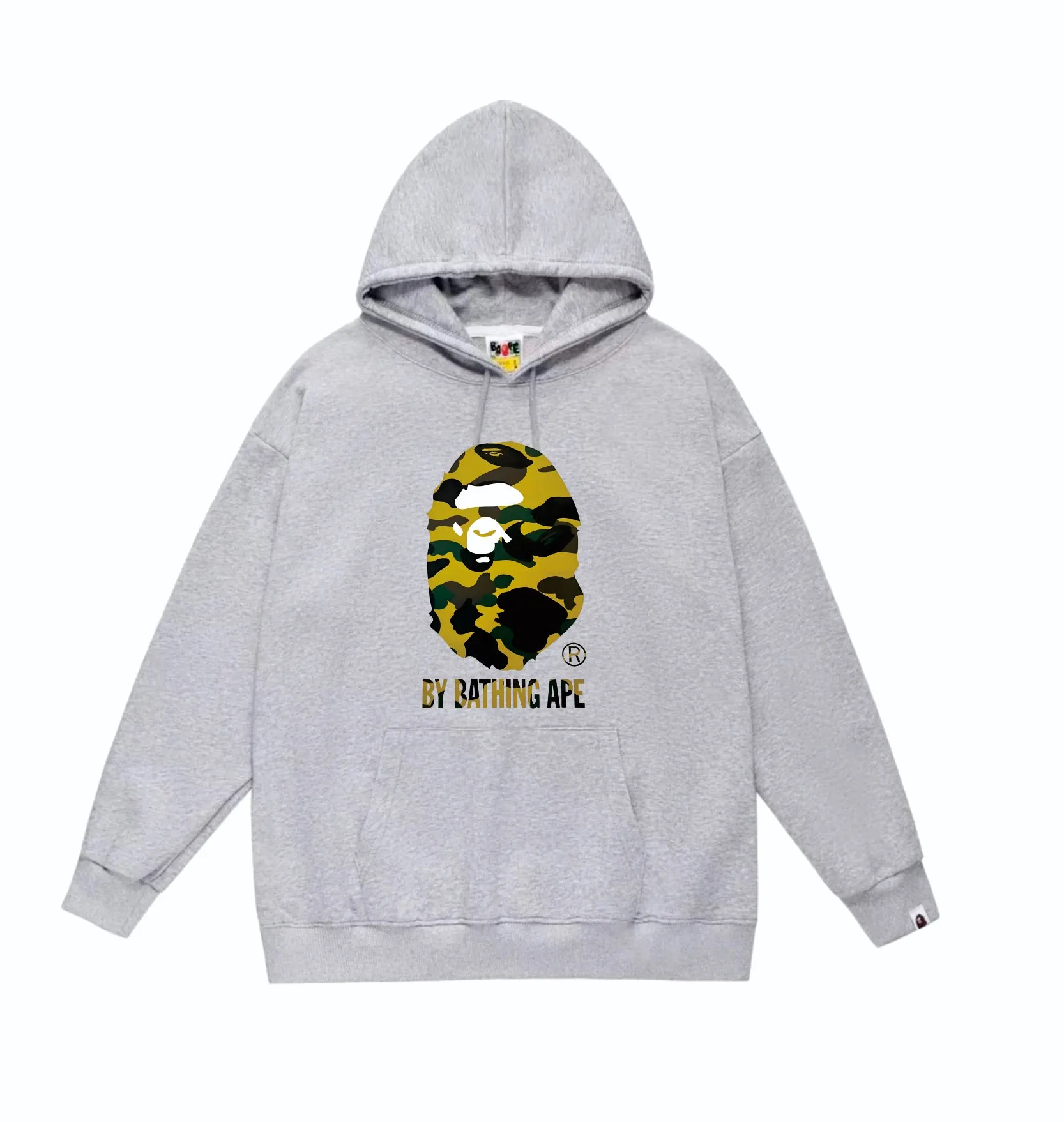 P160 model number SC860# terry 80 plus velvet 90 (top version) BAPE's classic great ape print camouflage hooded sweatshirt. Made of 380g large terry (drop shoulder large version) fabric. The texture is soft and does not pill. Imported environmentally friendly printing glue. The pattern is bright and three-dimensional. Quality💥Same style for men and women. The upper body is trendy. Color: black and yellow, white and yellow, gray and yellow, black and green, white and green, gray and green. Size: S M L XL XXL
