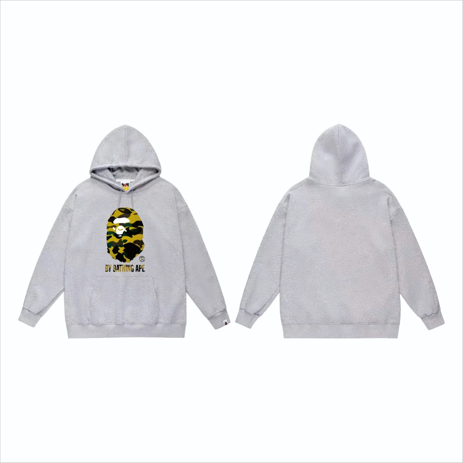 P160 model number SC860# terry 80 plus velvet 90 (top version) BAPE's classic great ape print camouflage hooded sweatshirt. Made of 380g large terry (drop shoulder large version) fabric. The texture is soft and does not pill. Imported environmentally friendly printing glue. The pattern is bright and three-dimensional. Quality💥Same style for men and women. The upper body is trendy. Color: black and yellow, white and yellow, gray and yellow, black and green, white and green, gray and green. Size: S M L XL XXL