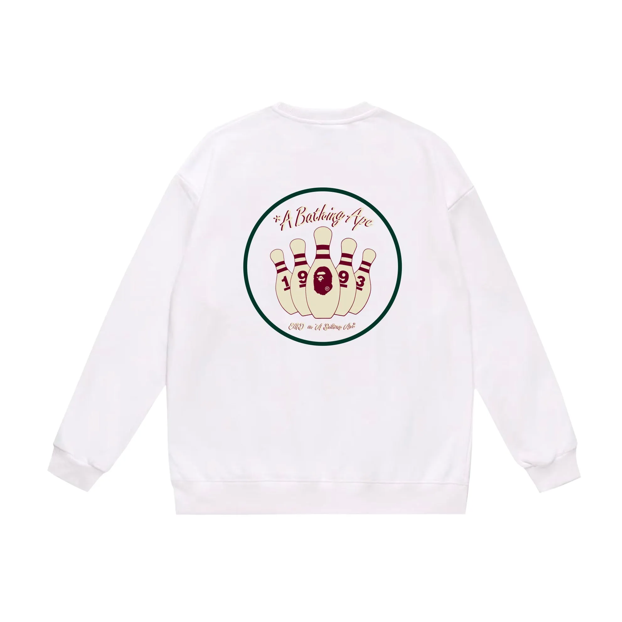 P170 model number SC565# terry 80 plus velvet 85 (top version) BAPE×END co-branded alphanumeric bowling print round neck sweatshirt Made of 350g large terry (drop shoulder large version) fabric, soft texture and no pilling Imported environmentally friendly printing glue The pattern is bright and three-dimensional Quality 💥Same style for men and women The upper body is trendy Color: black white gray Size: S M L XL XXL