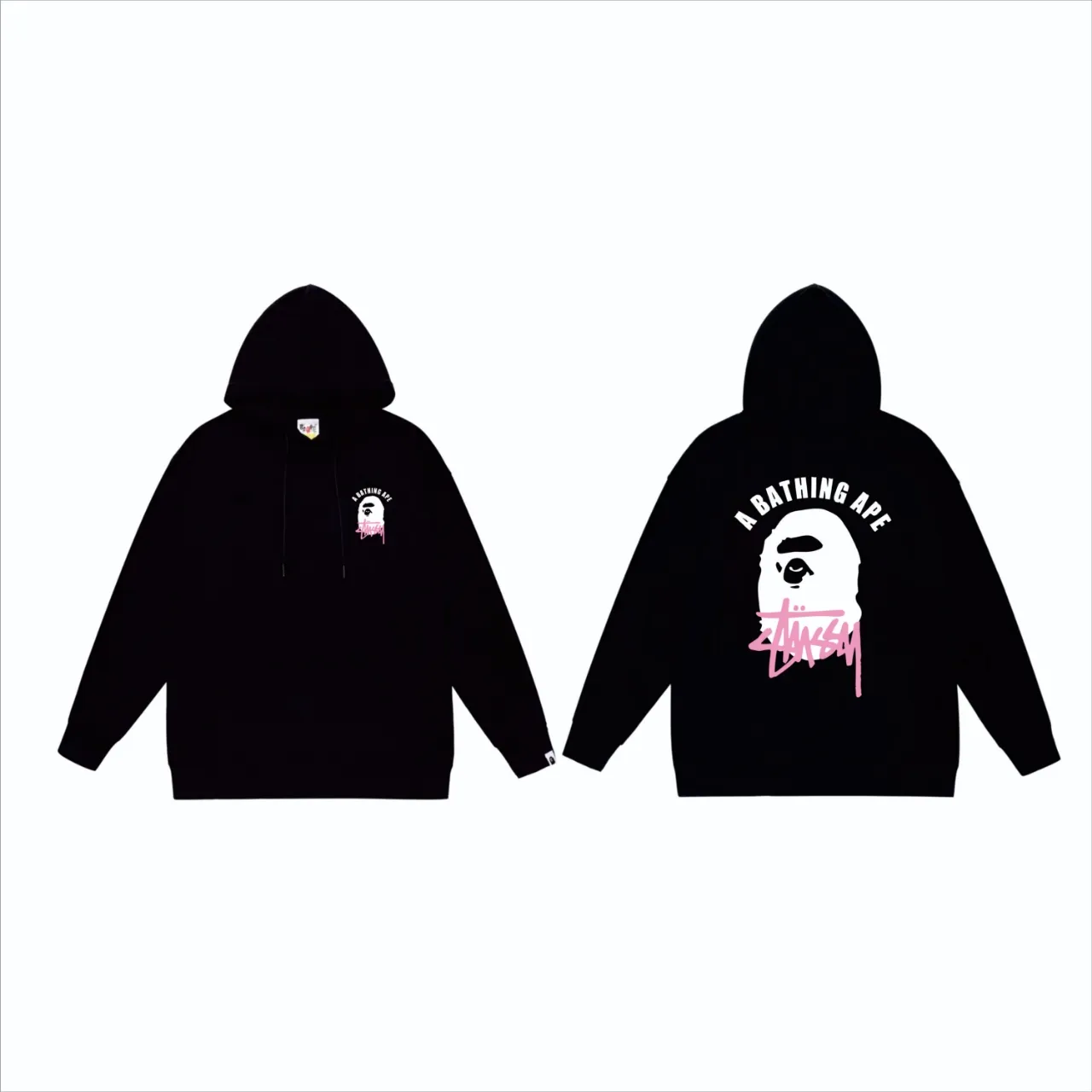 P160 model number SC807# terry 80 plus velvet 90 (top version) BAPE×STUSSY co-branded Stussy letter printed hooded sweatshirt Made of 380g large terry (drop shoulder large version) fabric, soft texture and no pilling Imported environmentally friendly printing glue The pattern is bright and three-dimensional Quality 💥Same style for men and women The upper body is trendy Color: black white gray Size: S M L XL XXL