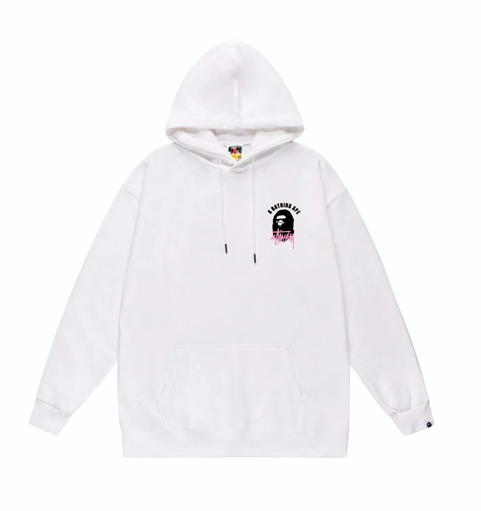 P160 model number SC807# terry 80 plus velvet 90 (top version) BAPE×STUSSY co-branded Stussy letter printed hooded sweatshirt Made of 380g large terry (drop shoulder large version) fabric, soft texture and no pilling Imported environmentally friendly printing glue The pattern is bright and three-dimensional Quality 💥Same style for men and women The upper body is trendy Color: black white gray Size: S M L XL XXL