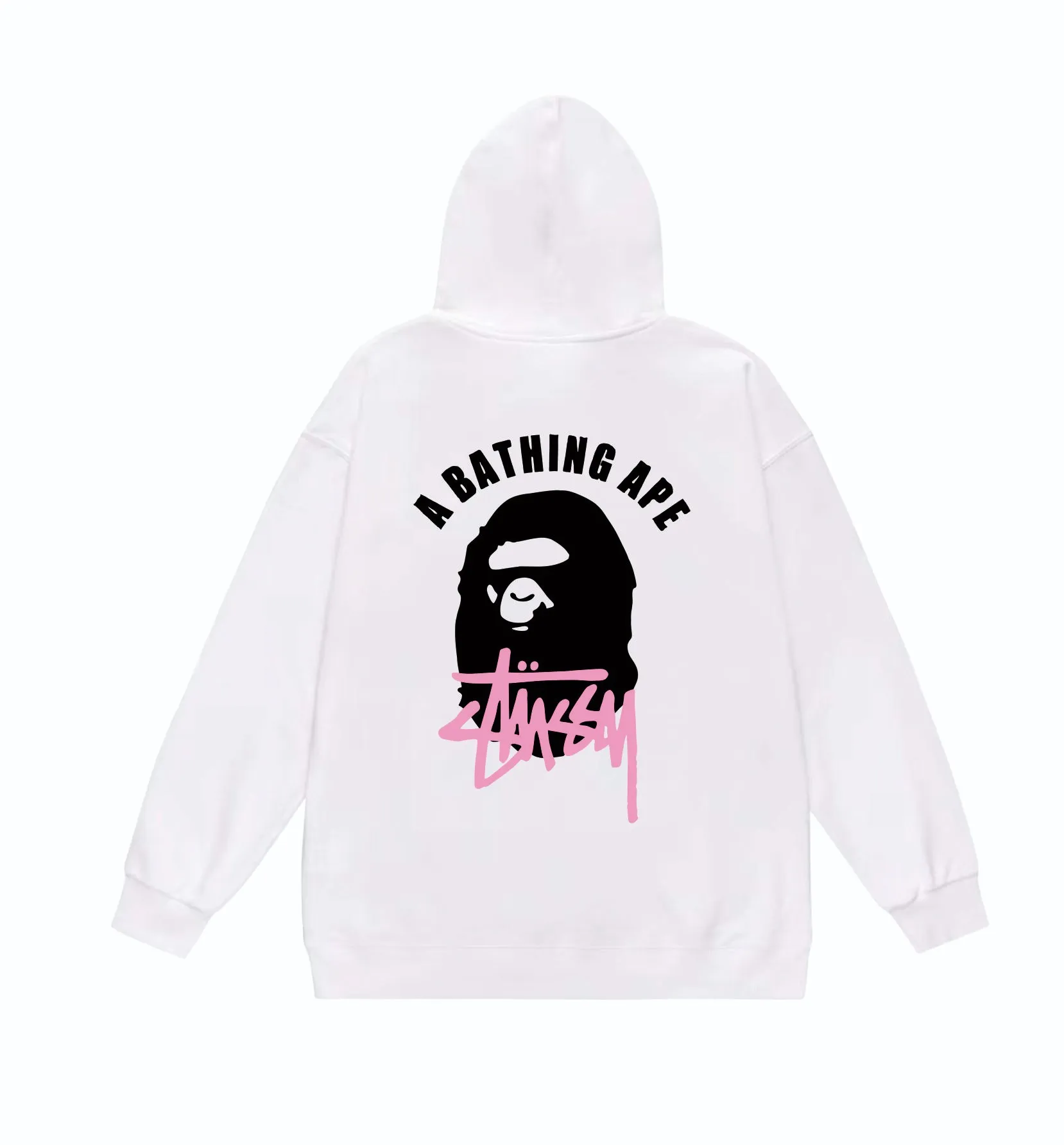 P160 model number SC807# terry 80 plus velvet 90 (top version) BAPE×STUSSY co-branded Stussy letter printed hooded sweatshirt Made of 380g large terry (drop shoulder large version) fabric, soft texture and no pilling Imported environmentally friendly printing glue The pattern is bright and three-dimensional Quality 💥Same style for men and women The upper body is trendy Color: black white gray Size: S M L XL XXL