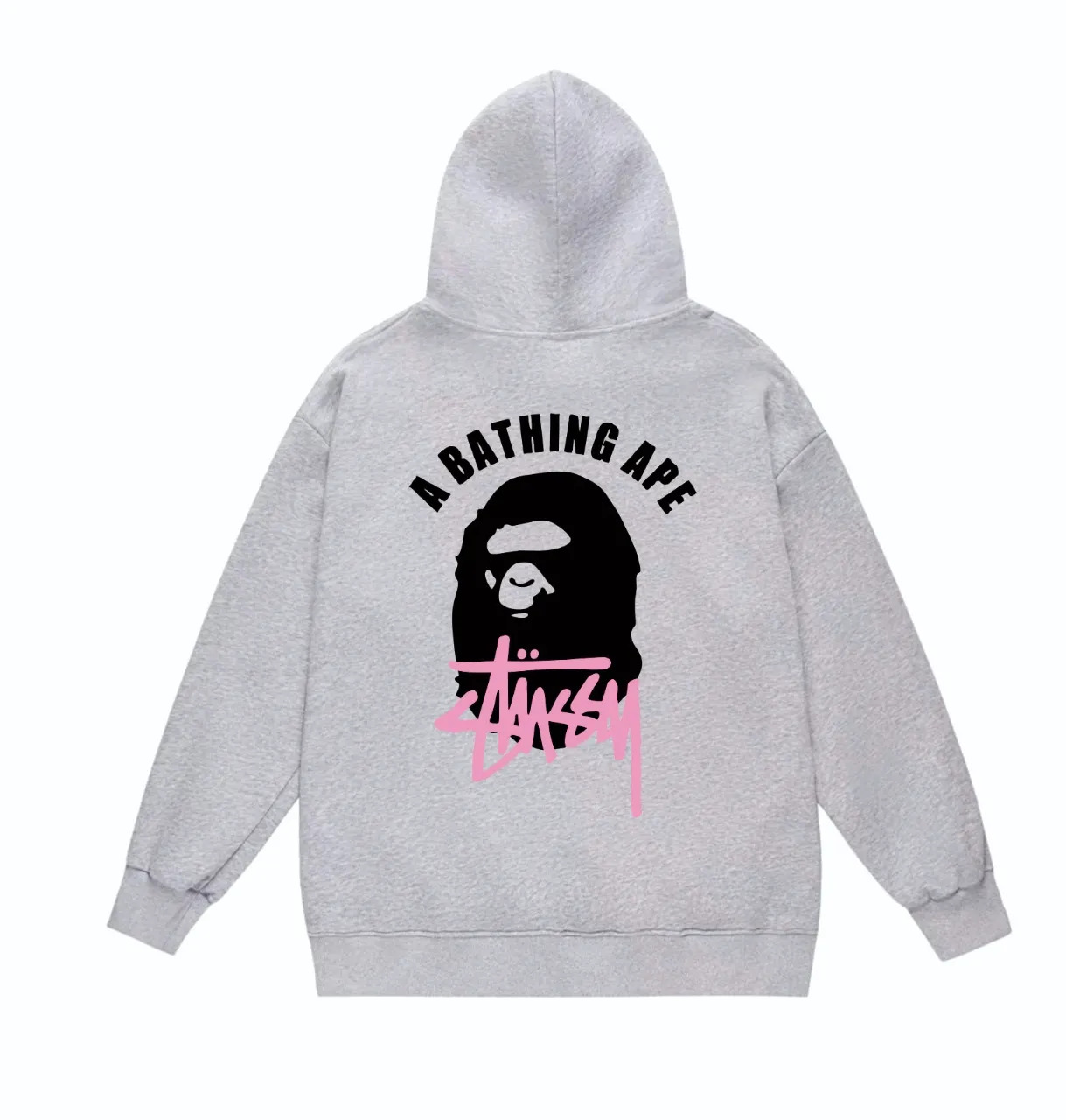 P160 model number SC807# terry 80 plus velvet 90 (top version) BAPE×STUSSY co-branded Stussy letter printed hooded sweatshirt Made of 380g large terry (drop shoulder large version) fabric, soft texture and no pilling Imported environmentally friendly printing glue The pattern is bright and three-dimensional Quality 💥Same style for men and women The upper body is trendy Color: black white gray Size: S M L XL XXL