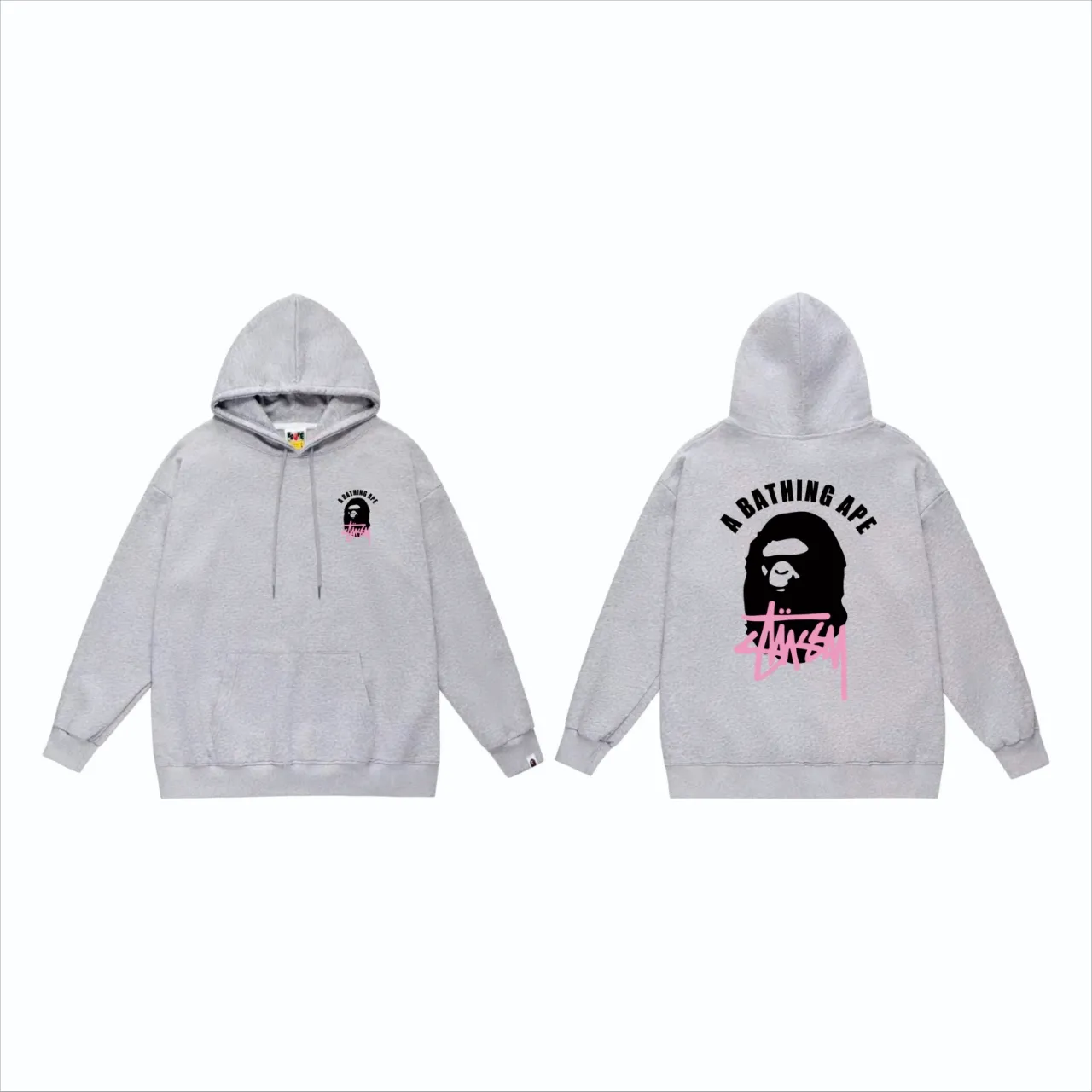 P160 model number SC807# terry 80 plus velvet 90 (top version) BAPE×STUSSY co-branded Stussy letter printed hooded sweatshirt Made of 380g large terry (drop shoulder large version) fabric, soft texture and no pilling Imported environmentally friendly printing glue The pattern is bright and three-dimensional Quality 💥Same style for men and women The upper body is trendy Color: black white gray Size: S M L XL XXL
