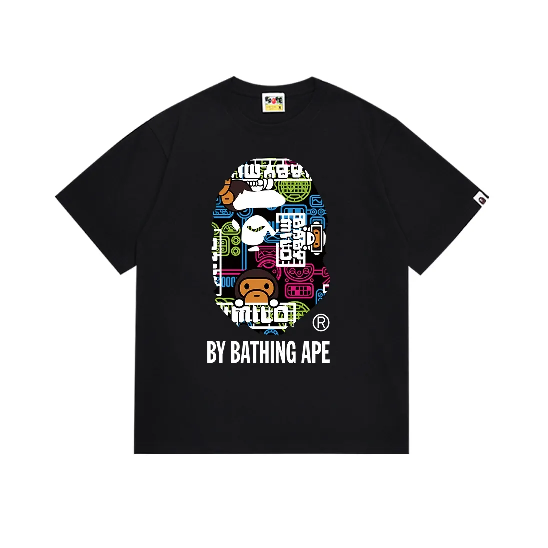 SC157#p110💰 (Top version) BAPE ape head cartoon pattern printed short-sleeved T-shirt Made of 260 grams of high-quality high-weave pure cotton fabric, double yarn combed, soft texture and no pilling Imported environmentally friendly printing glue, bright and three-dimensional pattern, quality 💥Same style for men and women, the upper body is fashionable Color: black white Size: S M L XL XXL