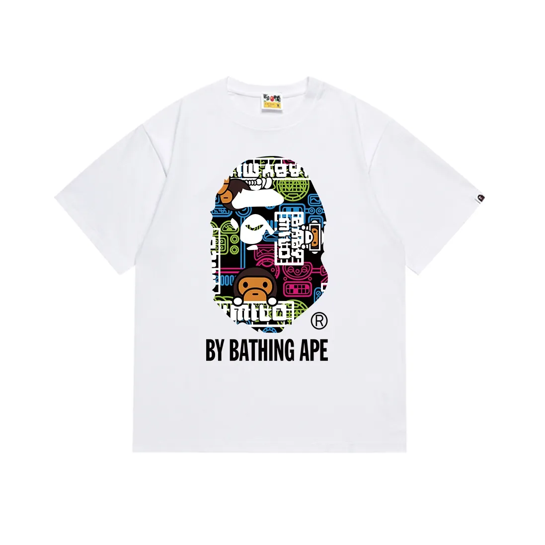 SC157#p110💰 (Top version) BAPE ape head cartoon pattern printed short-sleeved T-shirt Made of 260 grams of high-quality high-weave pure cotton fabric, double yarn combed, soft texture and no pilling Imported environmentally friendly printing glue, bright and three-dimensional pattern, quality 💥Same style for men and women, the upper body is fashionable Color: black white Size: S M L XL XXL