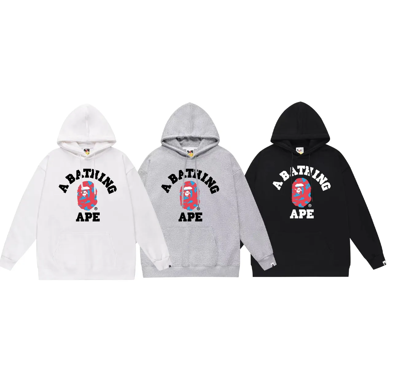 Model No. SC718#terry p160 plus velvet 180💰 (top version) BAPE percussion camouflage ape head letter printed hooded sweatshirt. Made of 380g large terry (drop shoulder large version) fabric. The texture is soft and non-pilling. Imported environmentally friendly printing glue. The pattern is bright and three-dimensional. Quality💥Same style for men and women. The upper body is trendy. Color: black white gray Size: S M L XL XXL