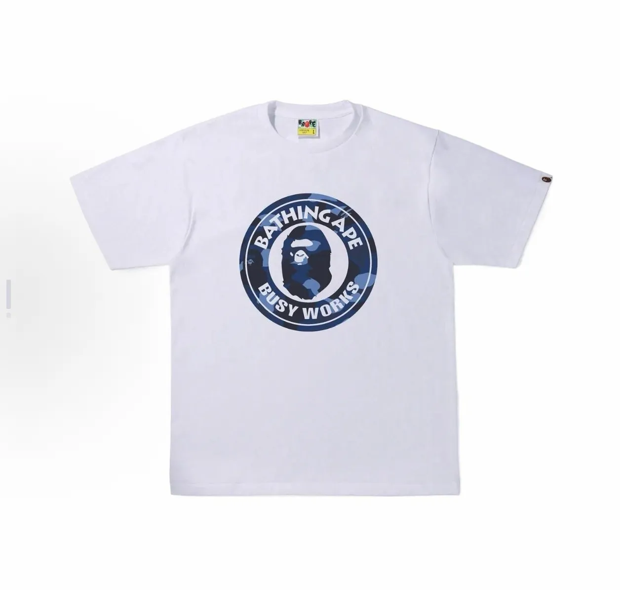 P110 001209 BAPE Color Camo Busy Works Tee camouflage logo ape print short-sleeved T-shirt, same style for men and women, size smlxlxxl, black and blue, white and blue