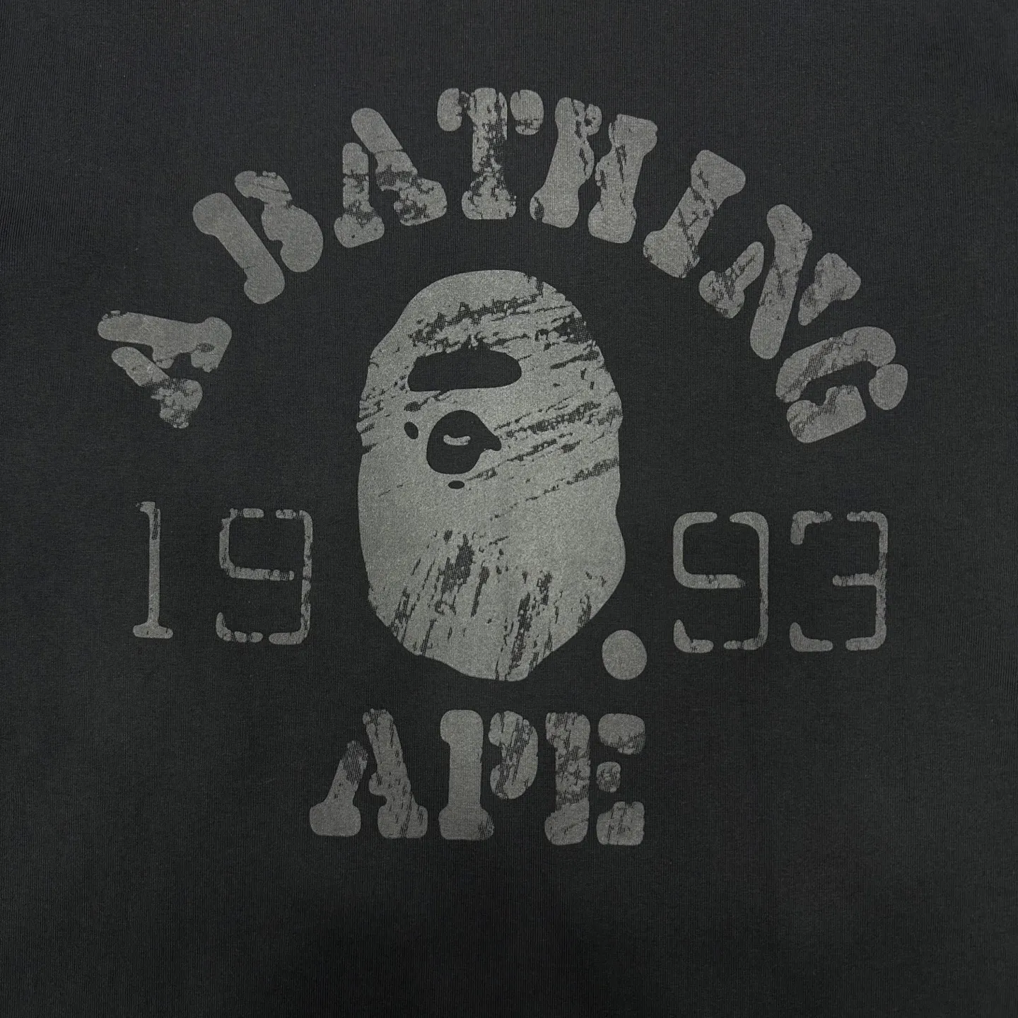 💰140 BAPE ape head letter 1993 digital printed short-sleeved T-shirt 280g weight linen cotton fabric ZP version couple style: S-XXL [charcoal gray white]