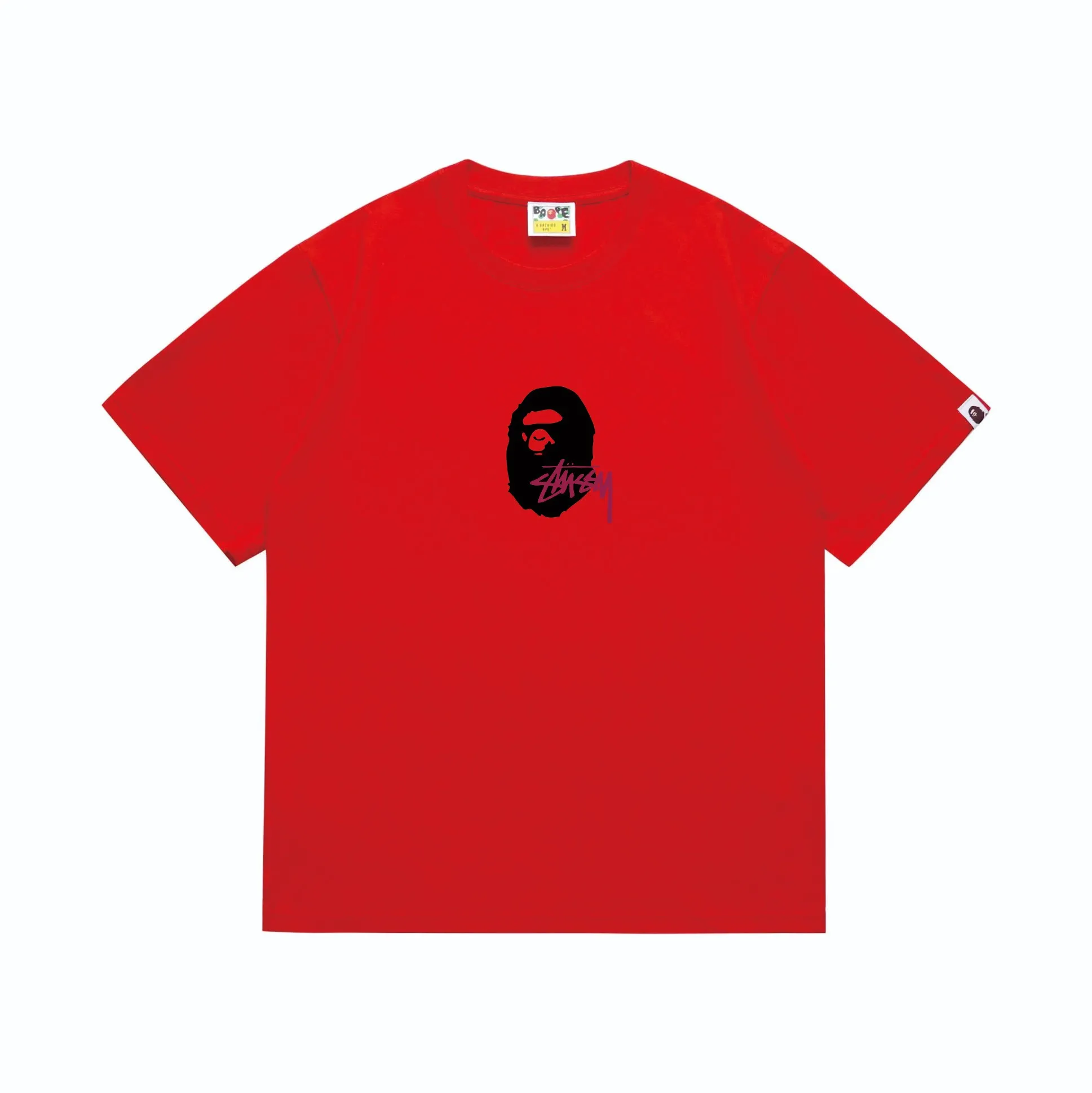 SC210#p110💰 (top version) BAPE×Stussy co-branded Stussy letter ape print T-shirt Made of 260 grams of high-quality high-weave pure cotton fabric, double yarn combed, soft texture and no pilling Imported environmentally friendly printing glue, bright and three-dimensional pattern, quality 💥Same style for men and women, the upper body is fashionable Color: black and yellow print, white and yellow print, gray and yellow print, pink and yellow print, red and yellow print, white and black print, pink and black print Red and black printing Gray and black printing White and purple printing Pink and purple printing Red and purple printing Gray and purple printing Size: S M L XL XXL