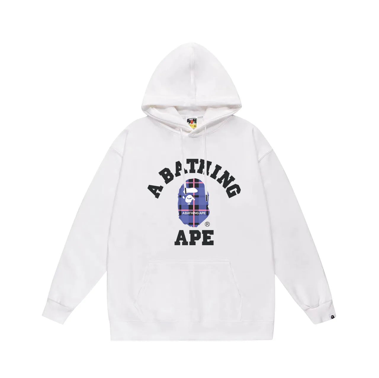 P160 model number SC796# terry 80 plus velvet 90 (top version) BAPE ape man head classic letter plaid pattern printed hooded sweatshirt. Made of 380g large terry (drop shoulder large version) fabric. The texture is soft and non-pilling. Imported environmentally friendly printing glue. The pattern is bright and three-dimensional. Quality 💥Same style for men and women. The upper body is trendy. Color: black white gray Size: S M L XL XXL