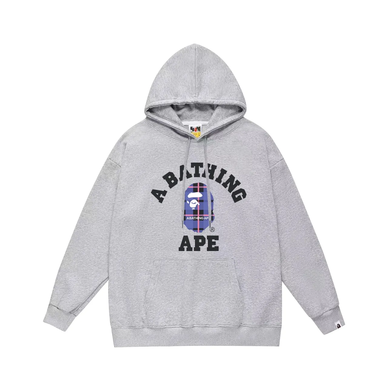 P160 model number SC796# terry 80 plus velvet 90 (top version) BAPE ape man head classic letter plaid pattern printed hooded sweatshirt. Made of 380g large terry (drop shoulder large version) fabric. The texture is soft and non-pilling. Imported environmentally friendly printing glue. The pattern is bright and three-dimensional. Quality 💥Same style for men and women. The upper body is trendy. Color: black white gray Size: S M L XL XXL