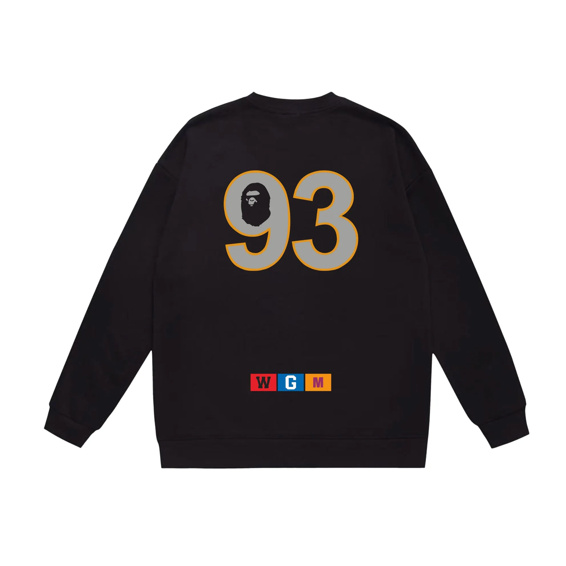 P150 model number SC530# terry 75 plus velvet 80 (top version) BAPE ape head WGM alphanumeric print pattern round neck sweatshirt Made of 350g large terry (drop shoulder large version) fabric, soft texture and no pilling Imported environmentally friendly printing glue The pattern is bright and three-dimensional Quality 💥Same style for men and women The upper body is trendy Color: black white gray Size: S M L XL XXL