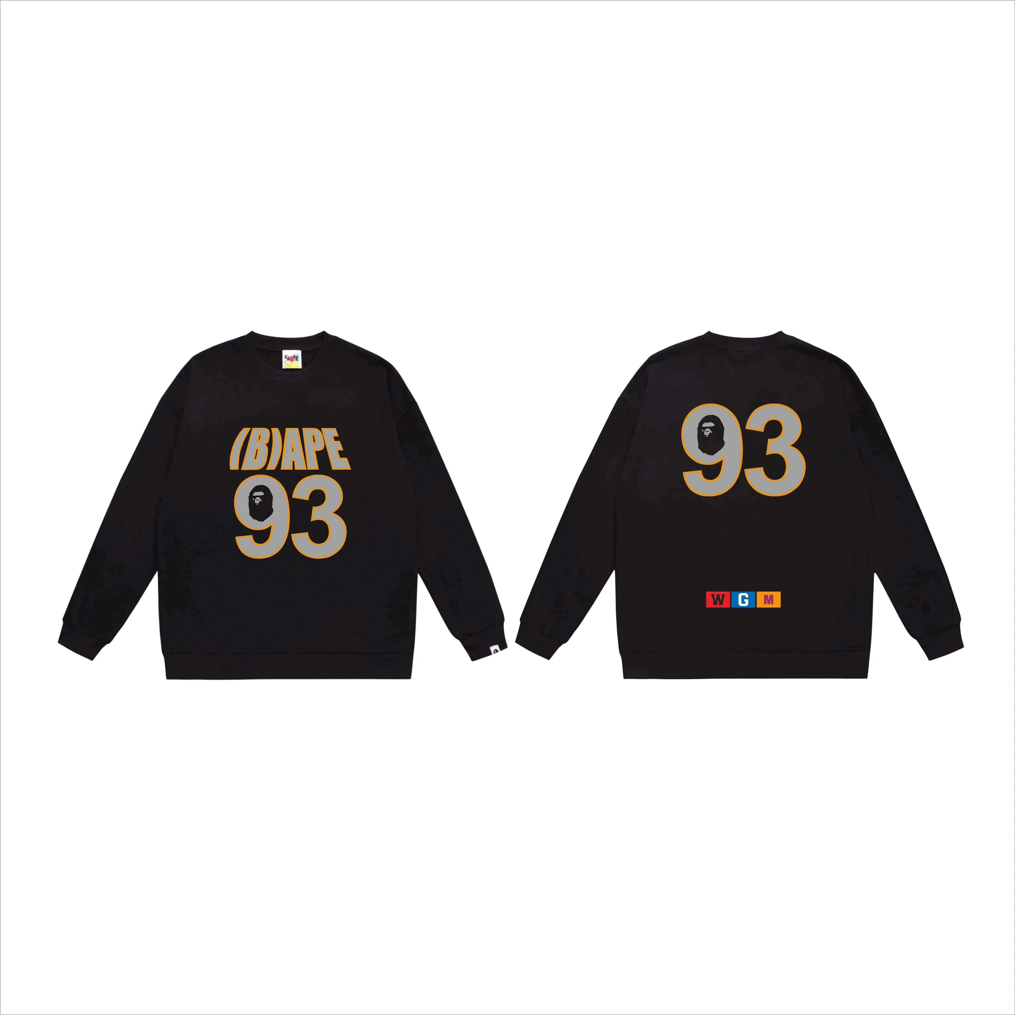 P150 model number SC530# terry 75 plus velvet 80 (top version) BAPE ape head WGM alphanumeric print pattern round neck sweatshirt Made of 350g large terry (drop shoulder large version) fabric, soft texture and no pilling Imported environmentally friendly printing glue The pattern is bright and three-dimensional Quality 💥Same style for men and women The upper body is trendy Color: black white gray Size: S M L XL XXL