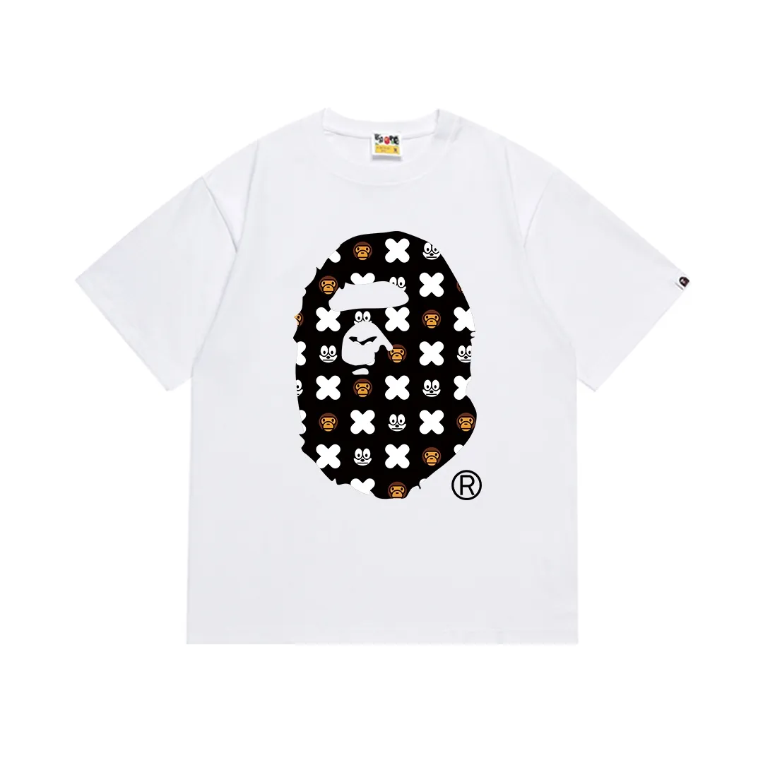 SC156#p110💰 (top version) BAPE ape head cartoon pattern printed short-sleeved T-shirt Made of 260 grams of high-quality high-weave pure cotton fabric, double yarn combed, soft texture and no pilling Imported environmentally friendly printing glue, bright and three-dimensional pattern, quality 💥Same style for men and women, the upper body is fashionable Color: black white Size: S M L XL XXL