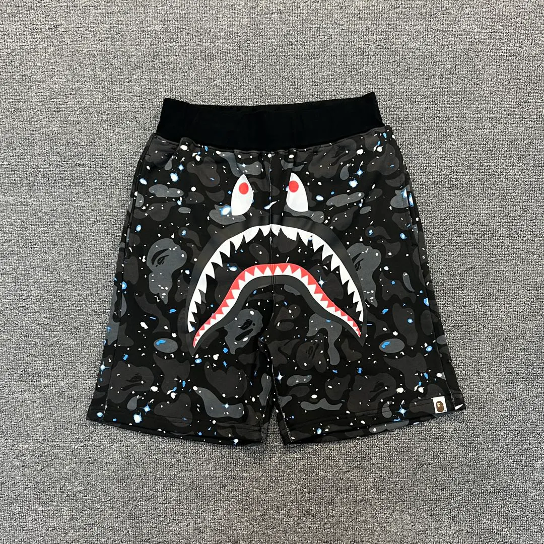 💰200 BAPE Space Camo Shark Short luminous starry sky camouflage shark shorts 380g pure cotton custom fabric ZP version Couple style: M—XXL [Black White]