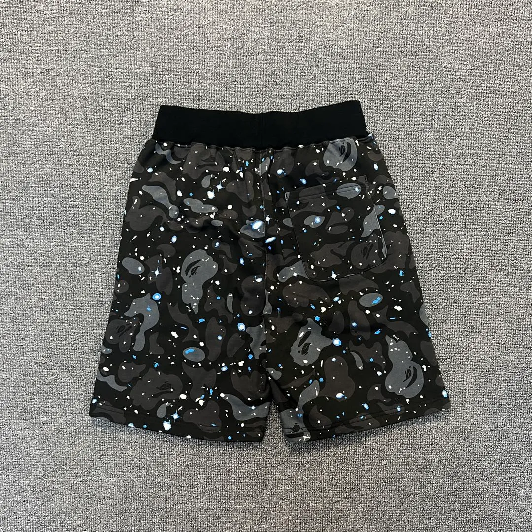 💰200 BAPE Space Camo Shark Short luminous starry sky camouflage shark shorts 380g pure cotton custom fabric ZP version Couple style: M—XXL [Black White]