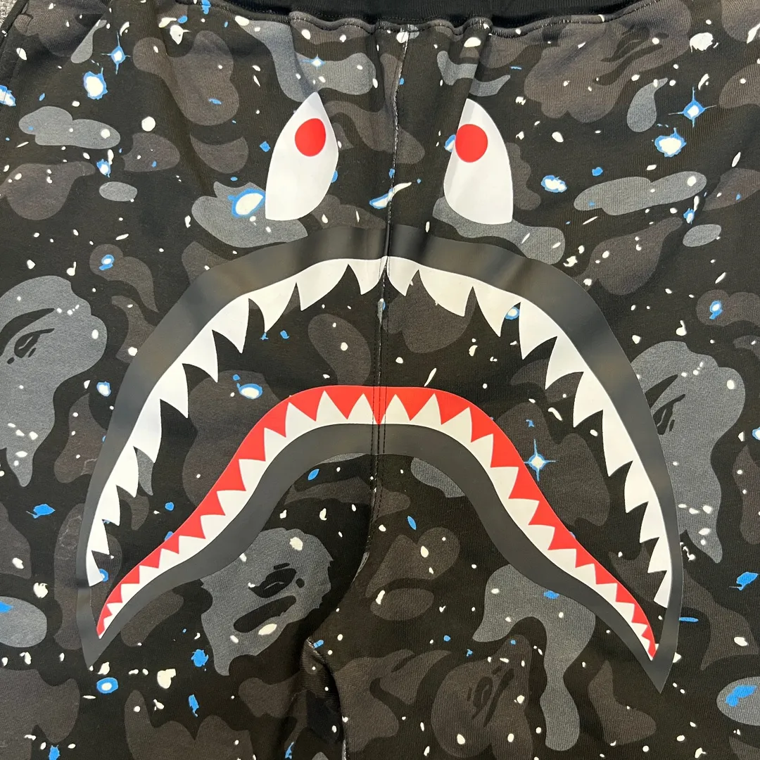 💰200 BAPE Space Camo Shark Short luminous starry sky camouflage shark shorts 380g pure cotton custom fabric ZP version Couple style: M—XXL [Black White]