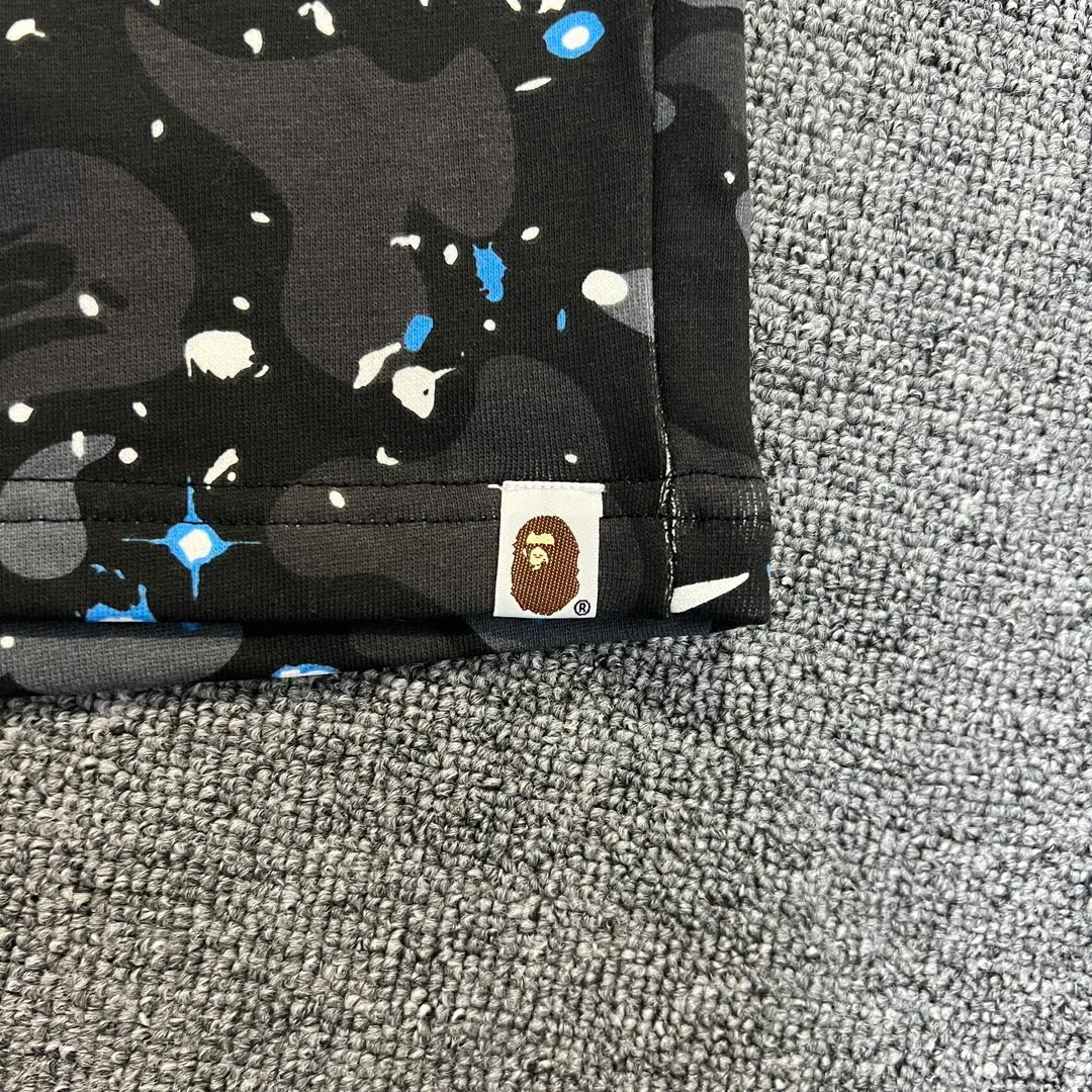 💰200 BAPE Space Camo Shark Short luminous starry sky camouflage shark shorts 380g pure cotton custom fabric ZP version Couple style: M—XXL [Black White]