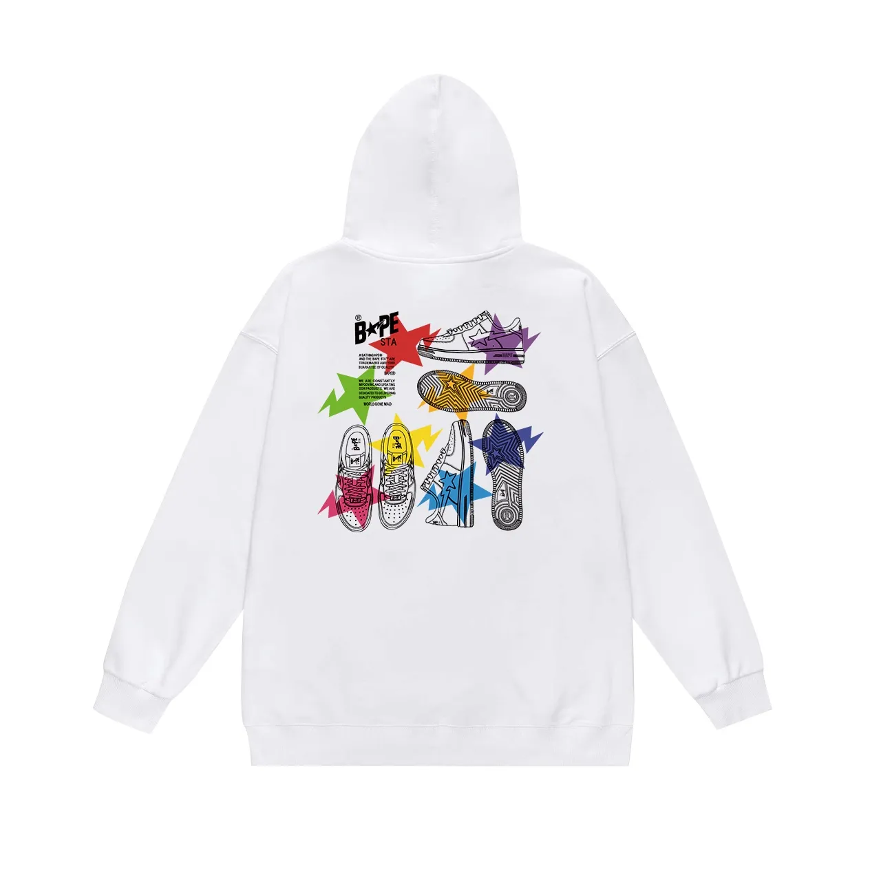 Model number SC644#terry p160 plus velvet p180💰 (top version) BAPE STA ILLUSTRATION printed hooded sweatshirt Made of 380g large terry 430g silver fox velvet (drop shoulder large version) fabric, soft and non-pilling, imported environmentally friendly printing glue, bright and three-dimensional pattern, quality💥same style for men and women, the upper body is trendy Color: black white gray Size: S M L XL XXL