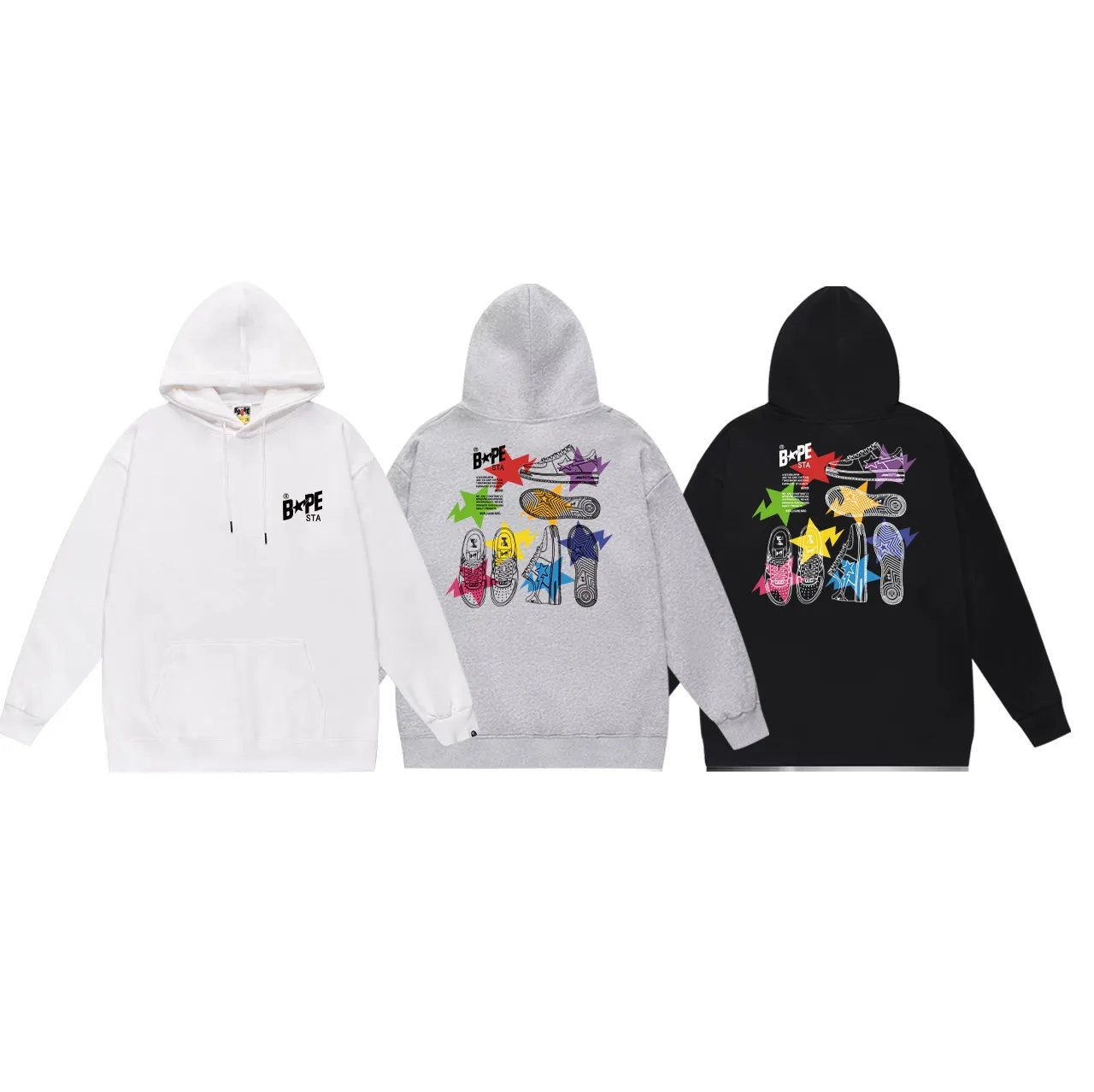 Model number SC644#terry p160 plus velvet p180💰 (top version) BAPE STA ILLUSTRATION printed hooded sweatshirt Made of 380g large terry 430g silver fox velvet (drop shoulder large version) fabric, soft and non-pilling, imported environmentally friendly printing glue, bright and three-dimensional pattern, quality💥same style for men and women, the upper body is trendy Color: black white gray Size: S M L XL XXL