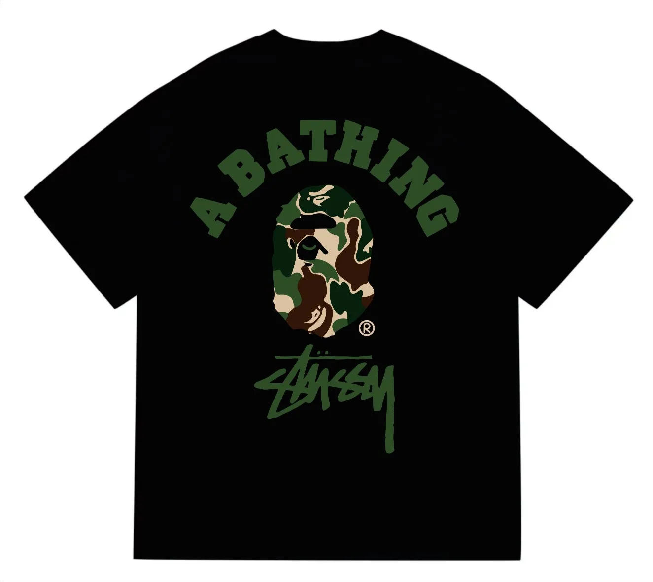 SC212#p110💰 (top version) BAPE×Stussy co-branded Stussy letter ape print T-shirt Made of 260 grams of high-quality high-weave pure cotton fabric, double yarn combed, soft texture and no pilling Imported environmentally friendly printing glue The pattern is bright and three-dimensional The quality is the same for men and women The upper body is trendy Color: Black White Gray Pink Red Size: S M L XL XXL