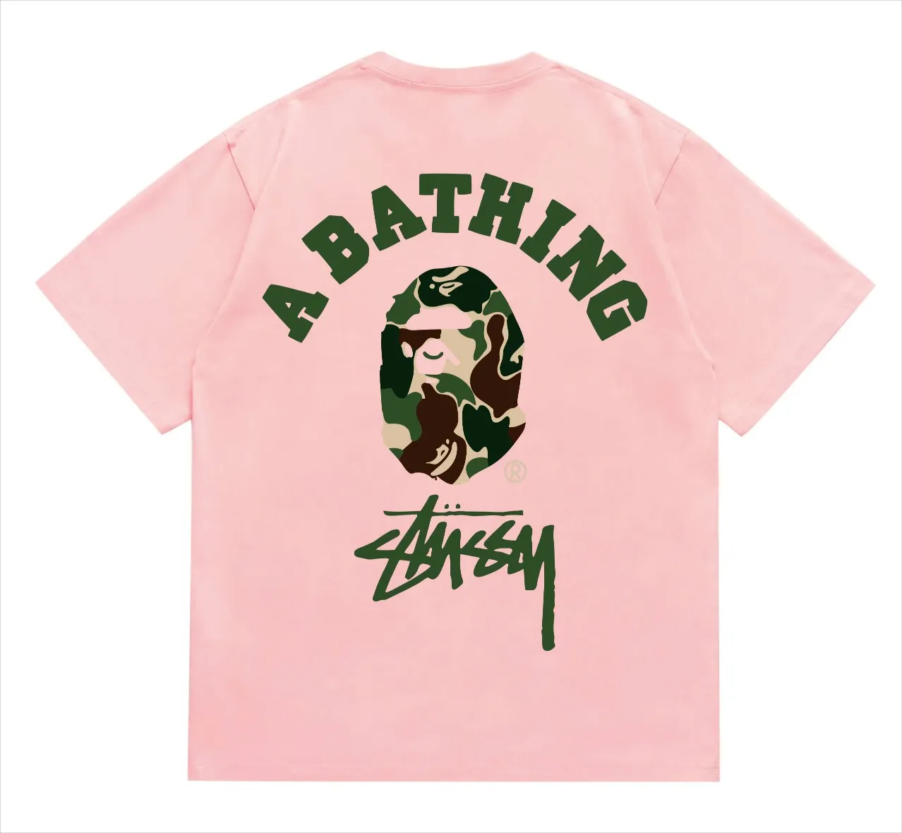 SC212#p110💰 (top version) BAPE×Stussy co-branded Stussy letter ape print T-shirt Made of 260 grams of high-quality high-weave pure cotton fabric, double yarn combed, soft texture and no pilling Imported environmentally friendly printing glue The pattern is bright and three-dimensional The quality is the same for men and women The upper body is trendy Color: Black White Gray Pink Red Size: S M L XL XXL
