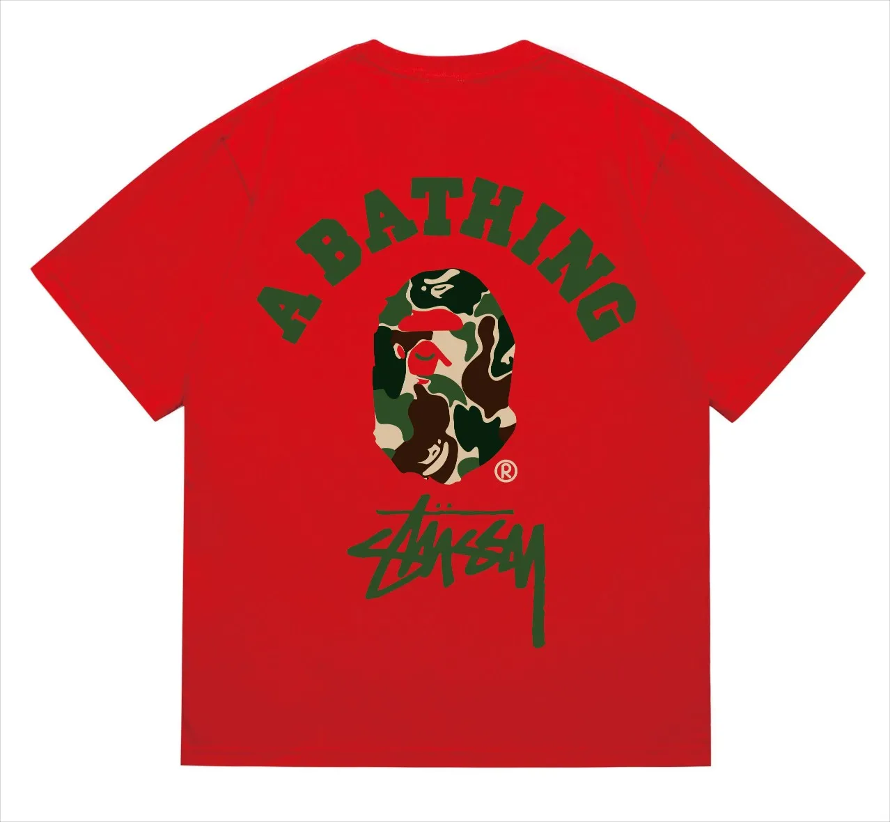 SC212#p110💰 (top version) BAPE×Stussy co-branded Stussy letter ape print T-shirt Made of 260 grams of high-quality high-weave pure cotton fabric, double yarn combed, soft texture and no pilling Imported environmentally friendly printing glue The pattern is bright and three-dimensional The quality is the same for men and women The upper body is trendy Color: Black White Gray Pink Red Size: S M L XL XXL