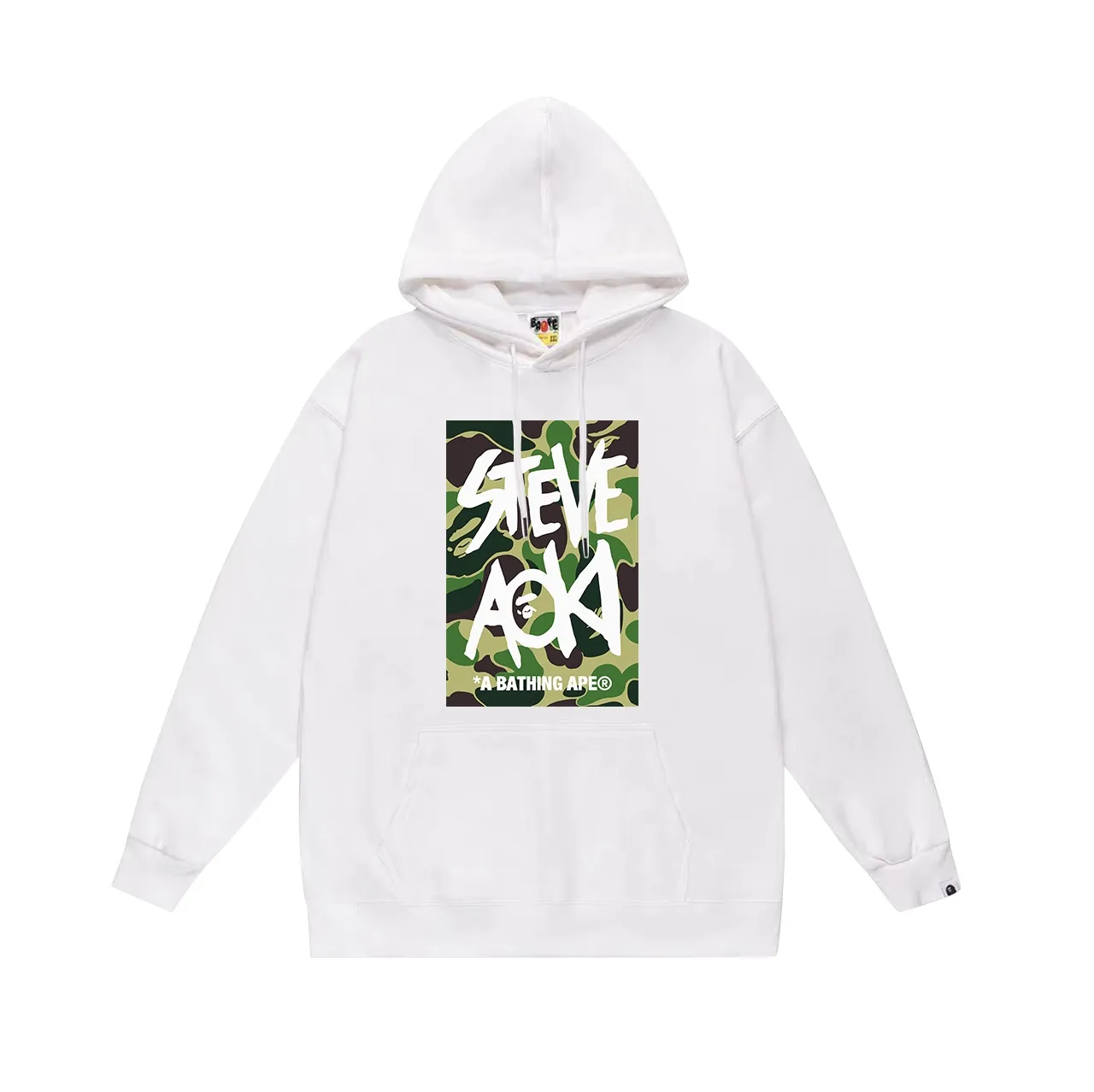 Model No. SC632#terry p160 plus velvet p180💰 (top version) BAPE✖️STEVE AOKI camouflage ape head double-sided printed hooded sweatshirt. Made of 380g large terry 430g silver fox velvet (drop shoulder large version) fabric. The texture is soft and non-pilling. Imported environmentally friendly printing glue. The pattern is bright and three-dimensional. Quality💥Same style for men and women. The upper body is trendy. Color: black white gray Size: S M L XL XXL