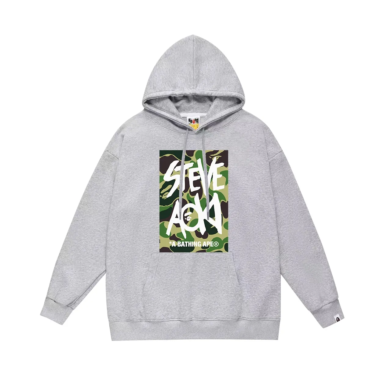 Model No. SC632#terry p160 plus velvet p180💰 (top version) BAPE✖️STEVE AOKI camouflage ape head double-sided printed hooded sweatshirt. Made of 380g large terry 430g silver fox velvet (drop shoulder large version) fabric. The texture is soft and non-pilling. Imported environmentally friendly printing glue. The pattern is bright and three-dimensional. Quality💥Same style for men and women. The upper body is trendy. Color: black white gray Size: S M L XL XXL