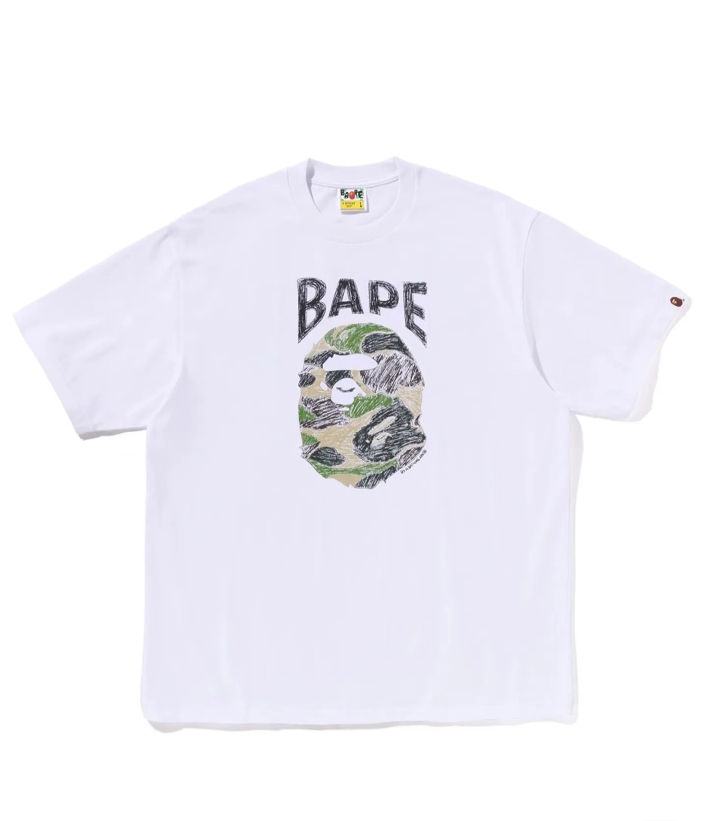 P110 001194 BAPE SS25 ABC CAMO series hand-painted camouflage pattern short-sleeved T-shirt, same style for men and women, size smlxlxxl, white